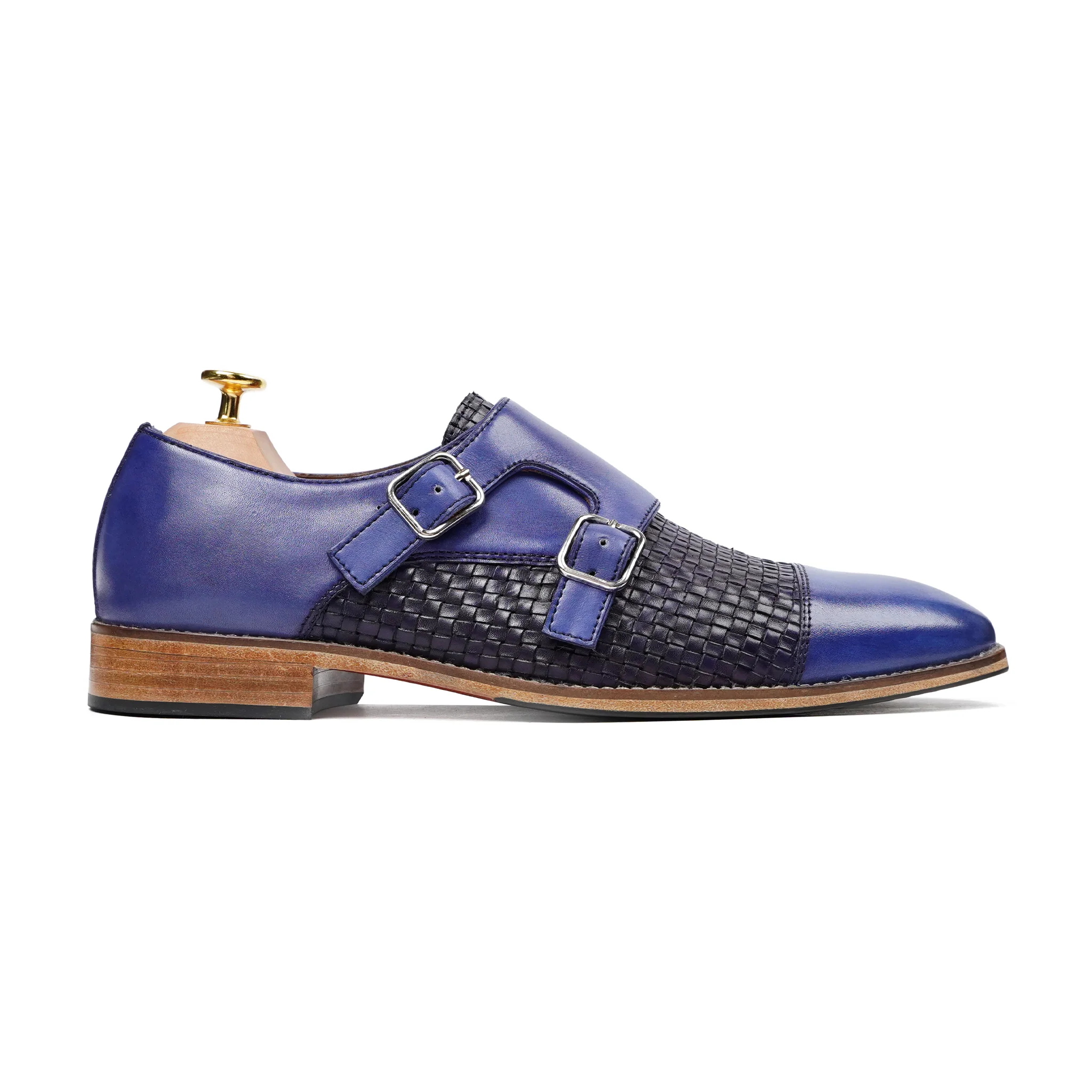 Alingsas - Men's Blue Hand Woven Calf Leather Double Monkstrap - Image 2