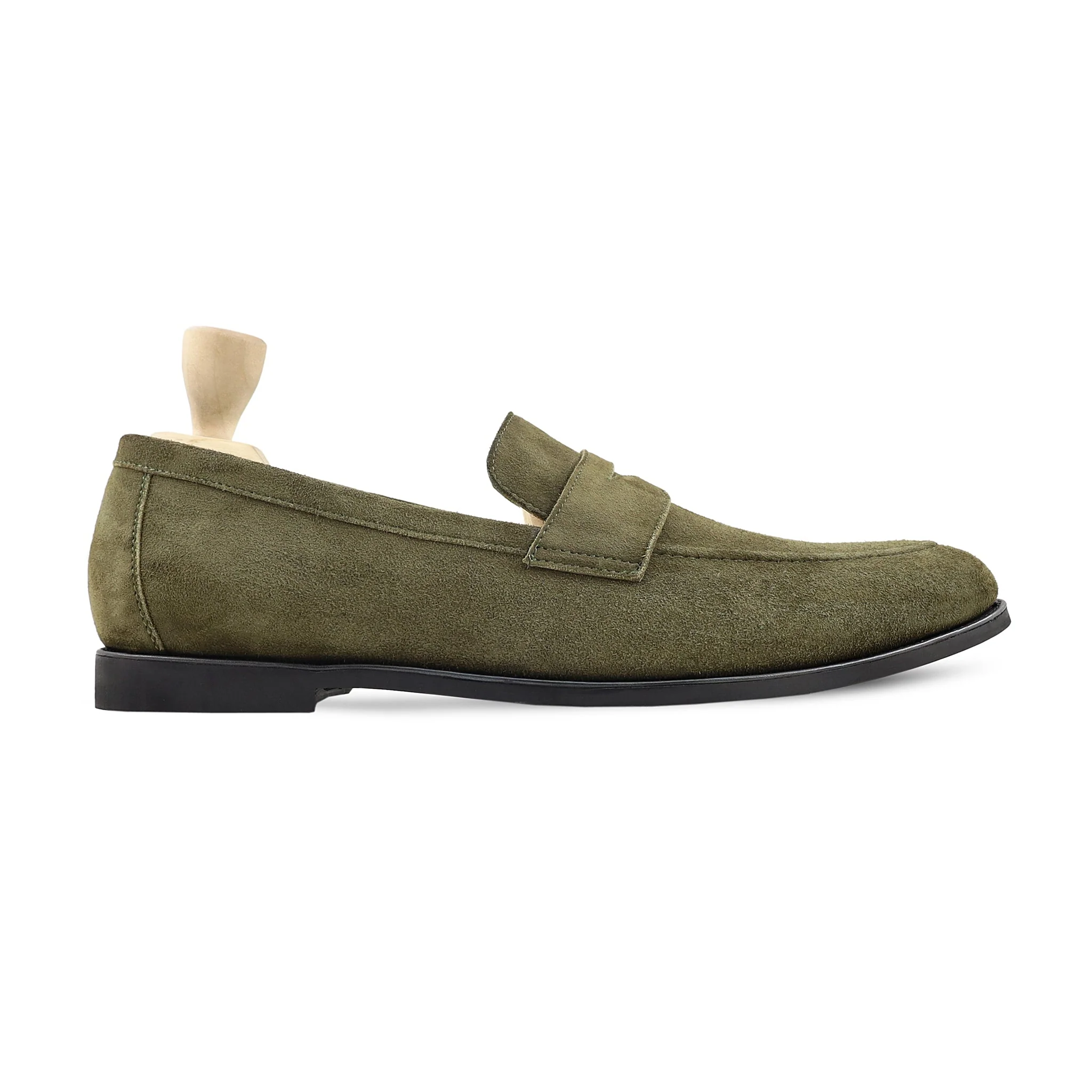 Alonzo - Men's Olive Green Kid Suede Loafer - Image 2