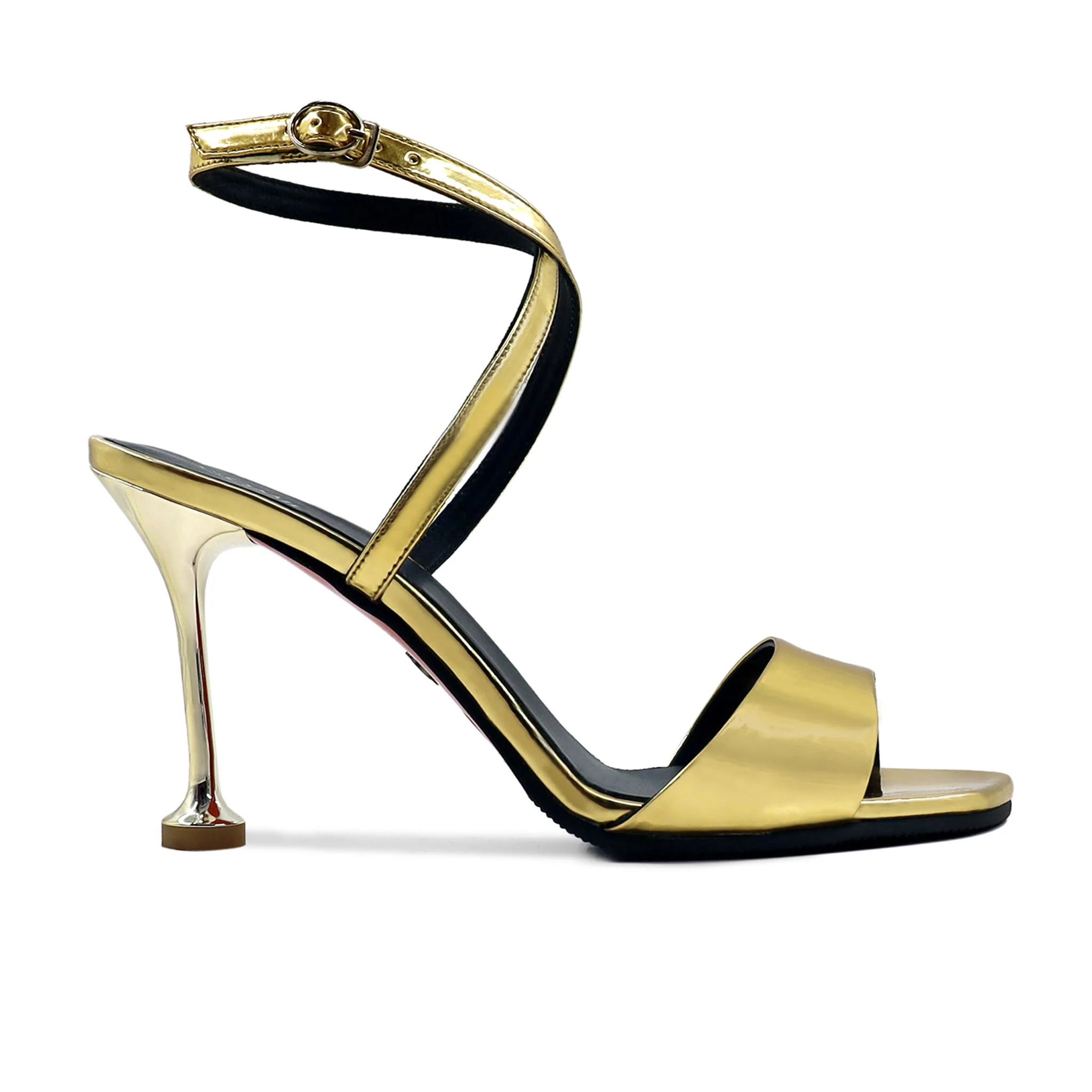 Anna - Women's Golden High Shine Strapped Heels - Image 2