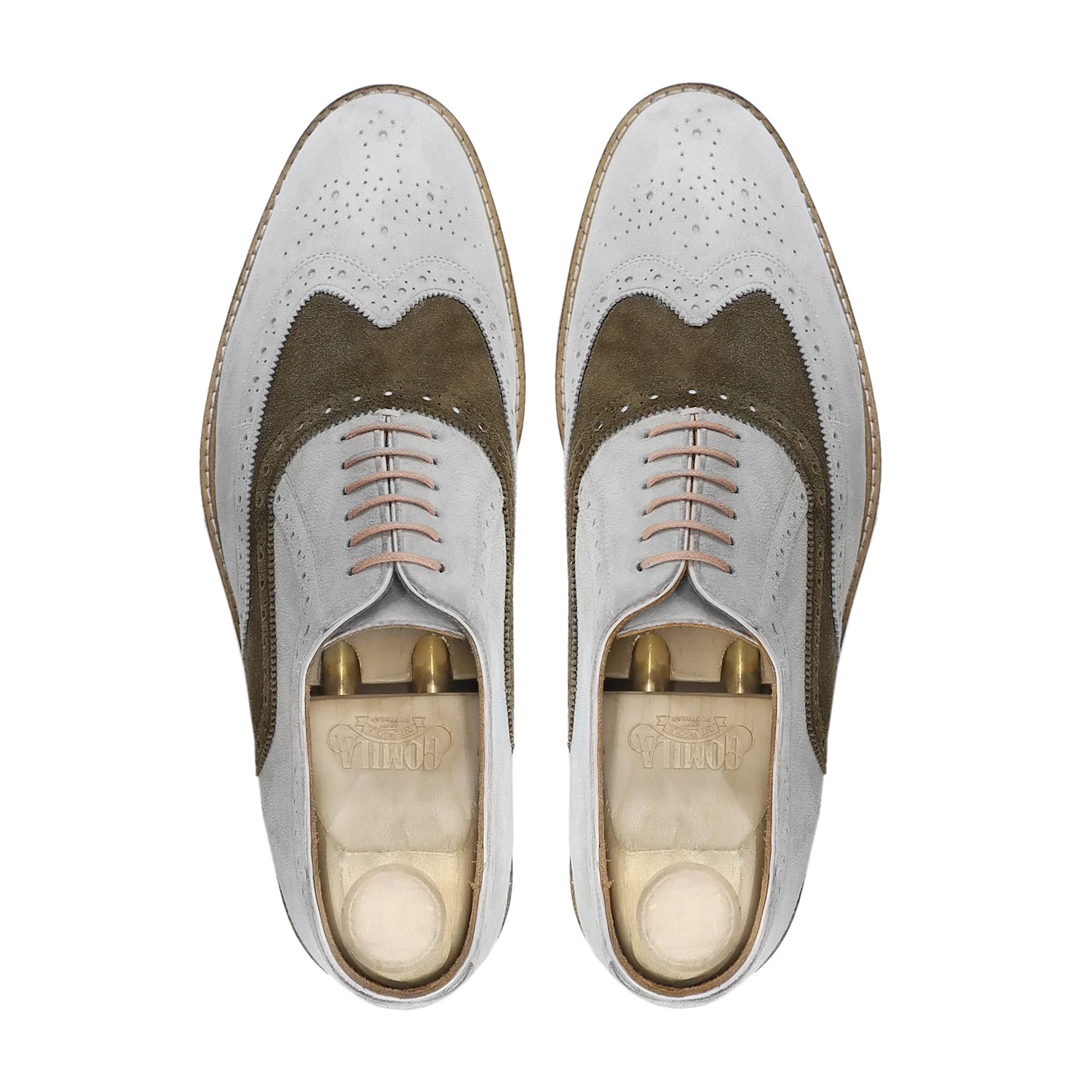 Anson - Men's White and Brown Kid Suede Oxford Shoe - Image 3