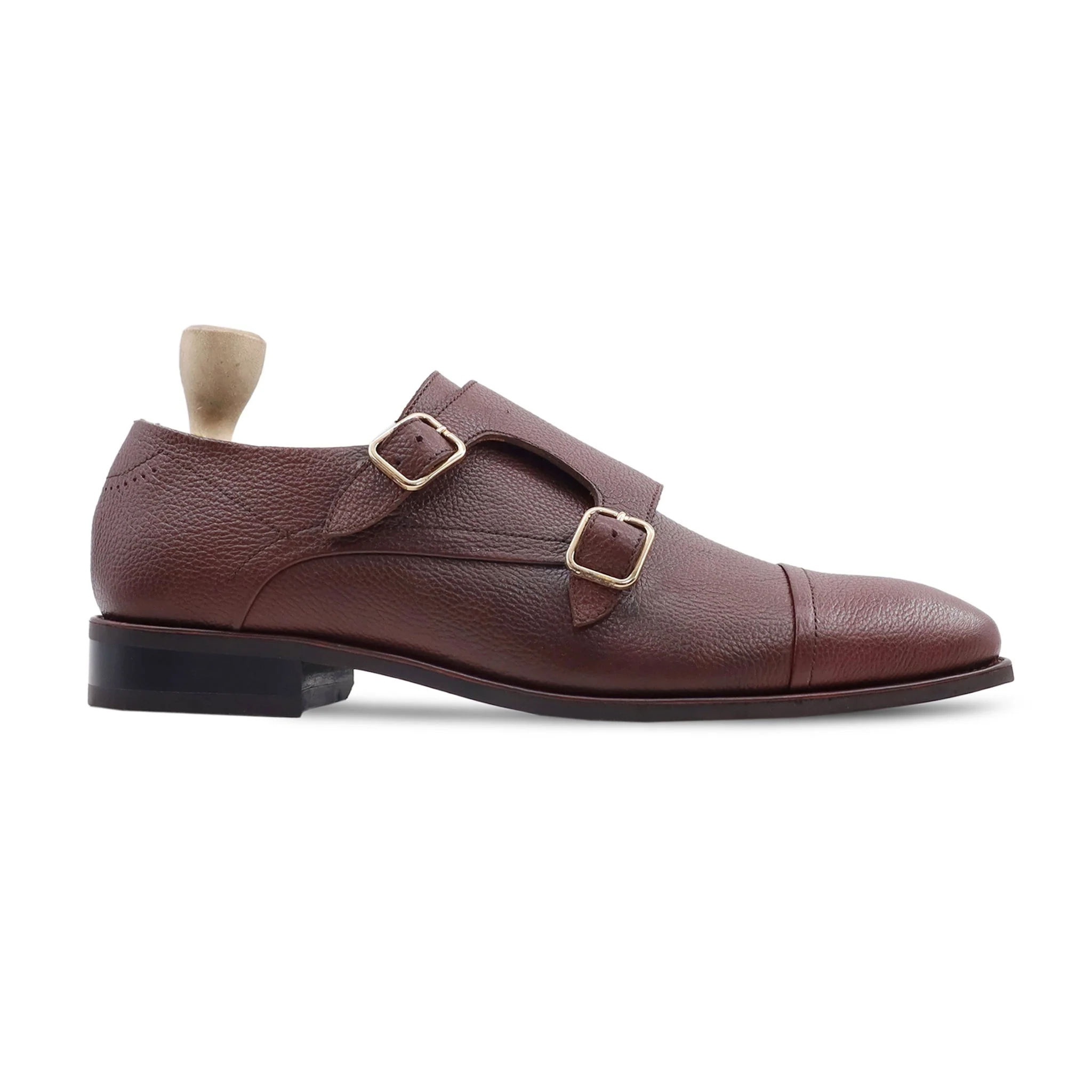 Arad - Men's Oxblood Pebble Grain Leather Double Monkstrap - Image 2