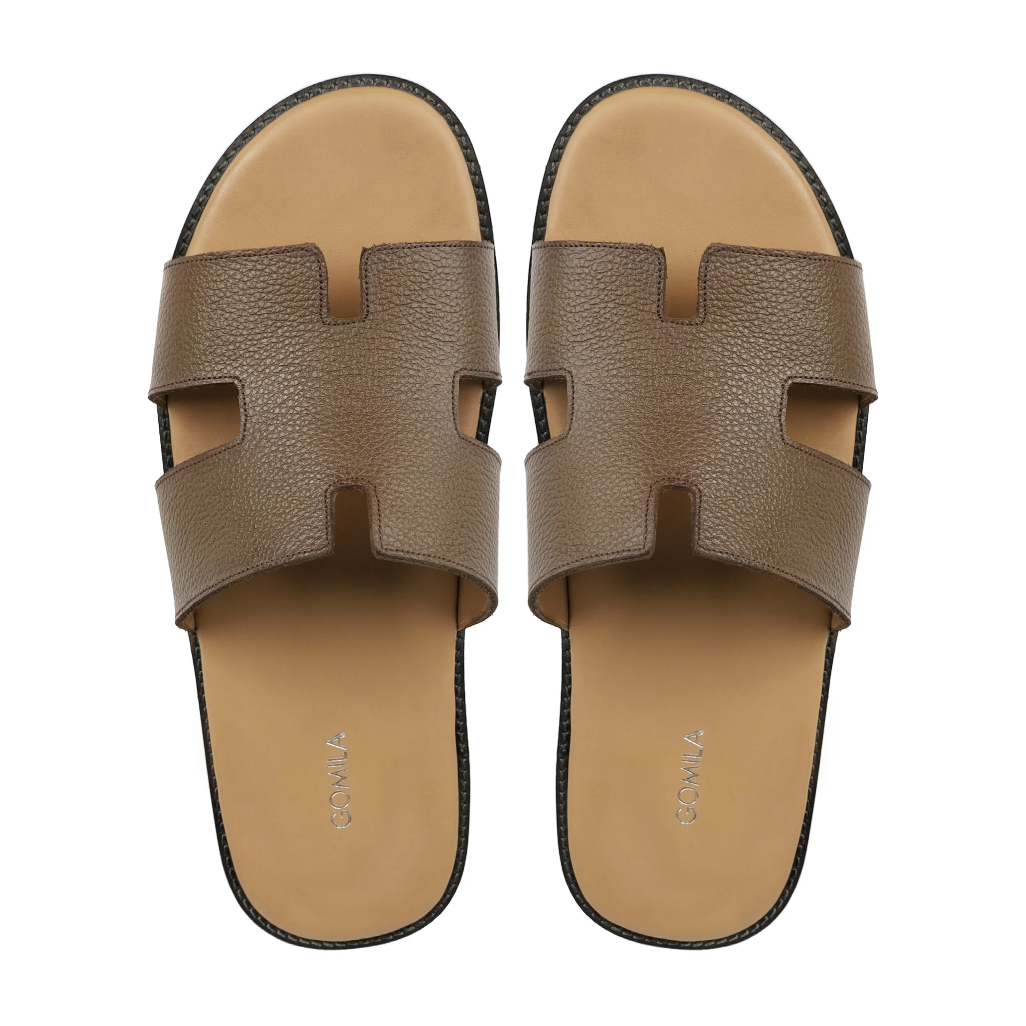 Aroma - Men's Brown Pebble Grain Leather Slipper - Image 3