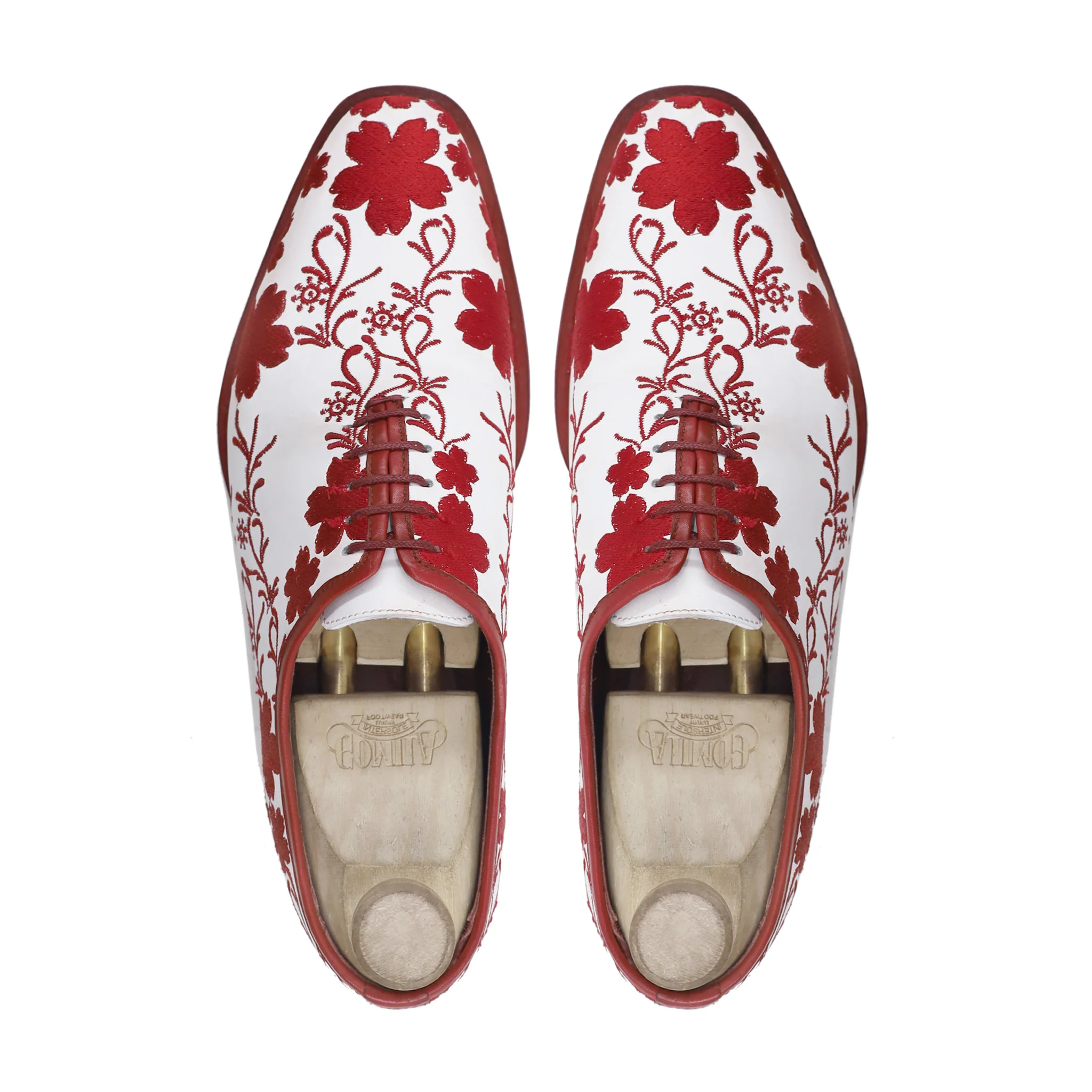Aruku - Men's Red White Embroidered Wholecut Shoe - Goodyear Welted - Image 3