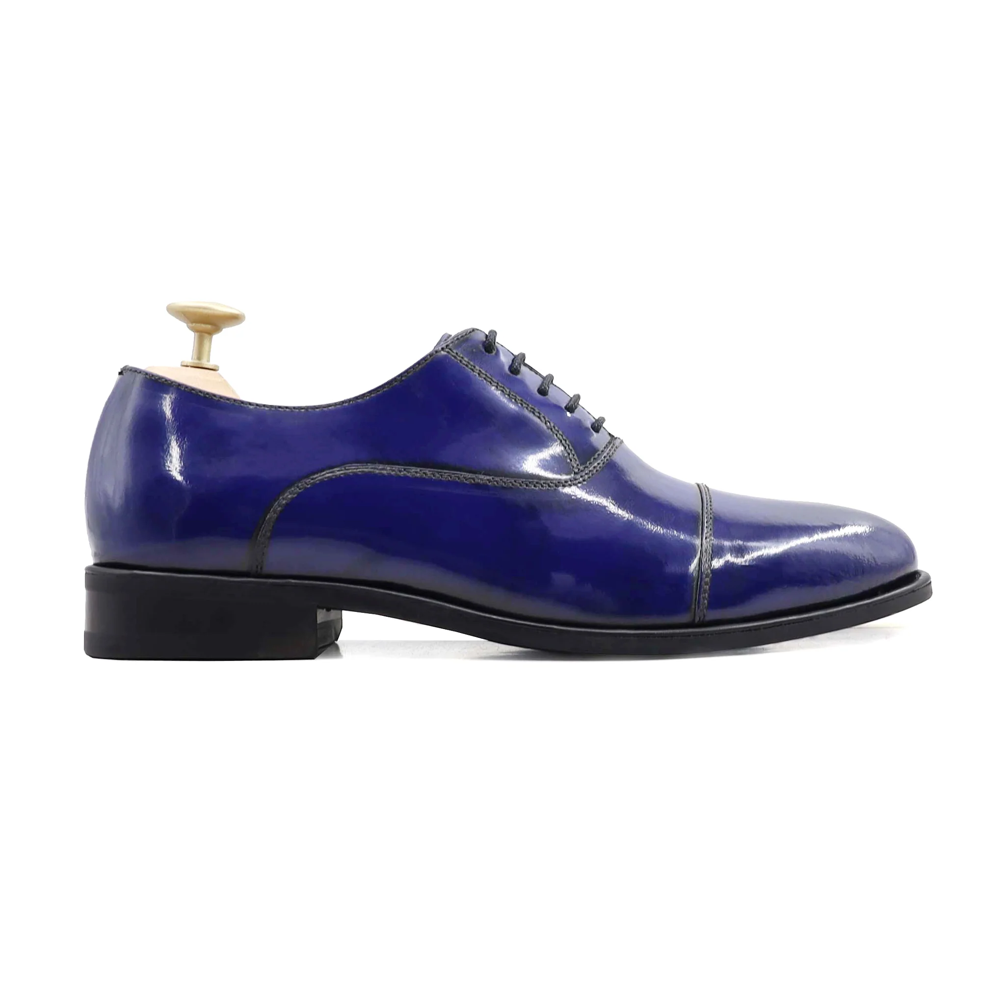 Badden - Men's Burnished Blue Box Leather High Shine Oxford Shoe - Image 2