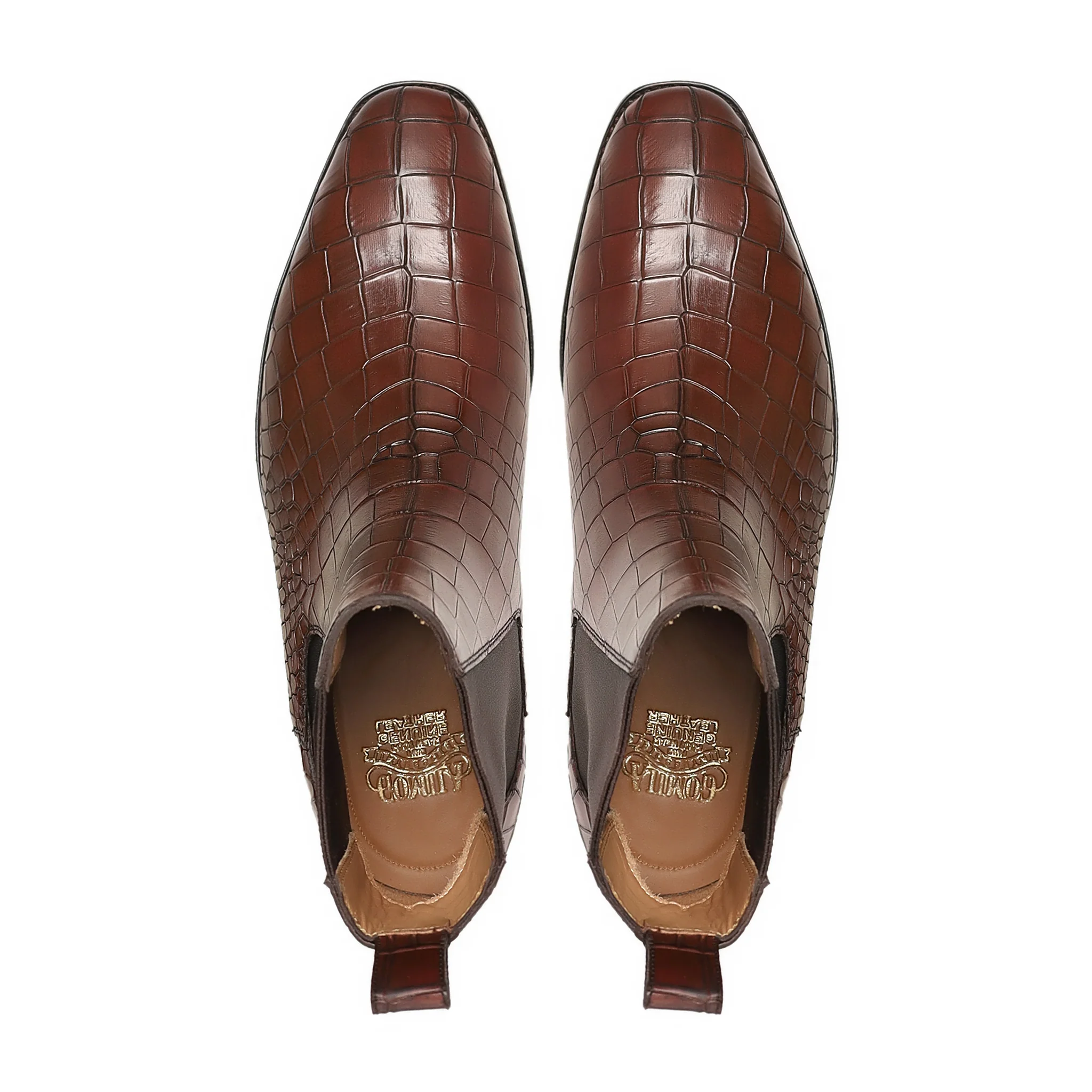 Bardan - Men's Brown Crocodile Printed Calf Leather Chelsea Boot - Image 3