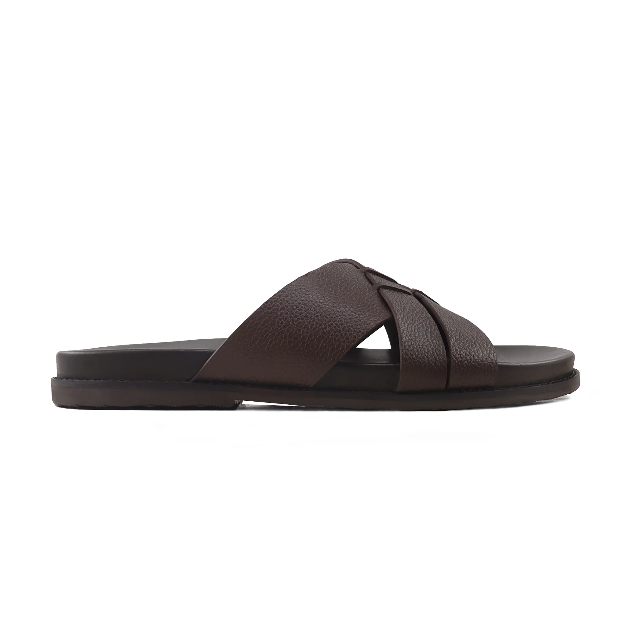 Callum - Men's Dark Brown Pebble Grain Leather Slipper - Image 2