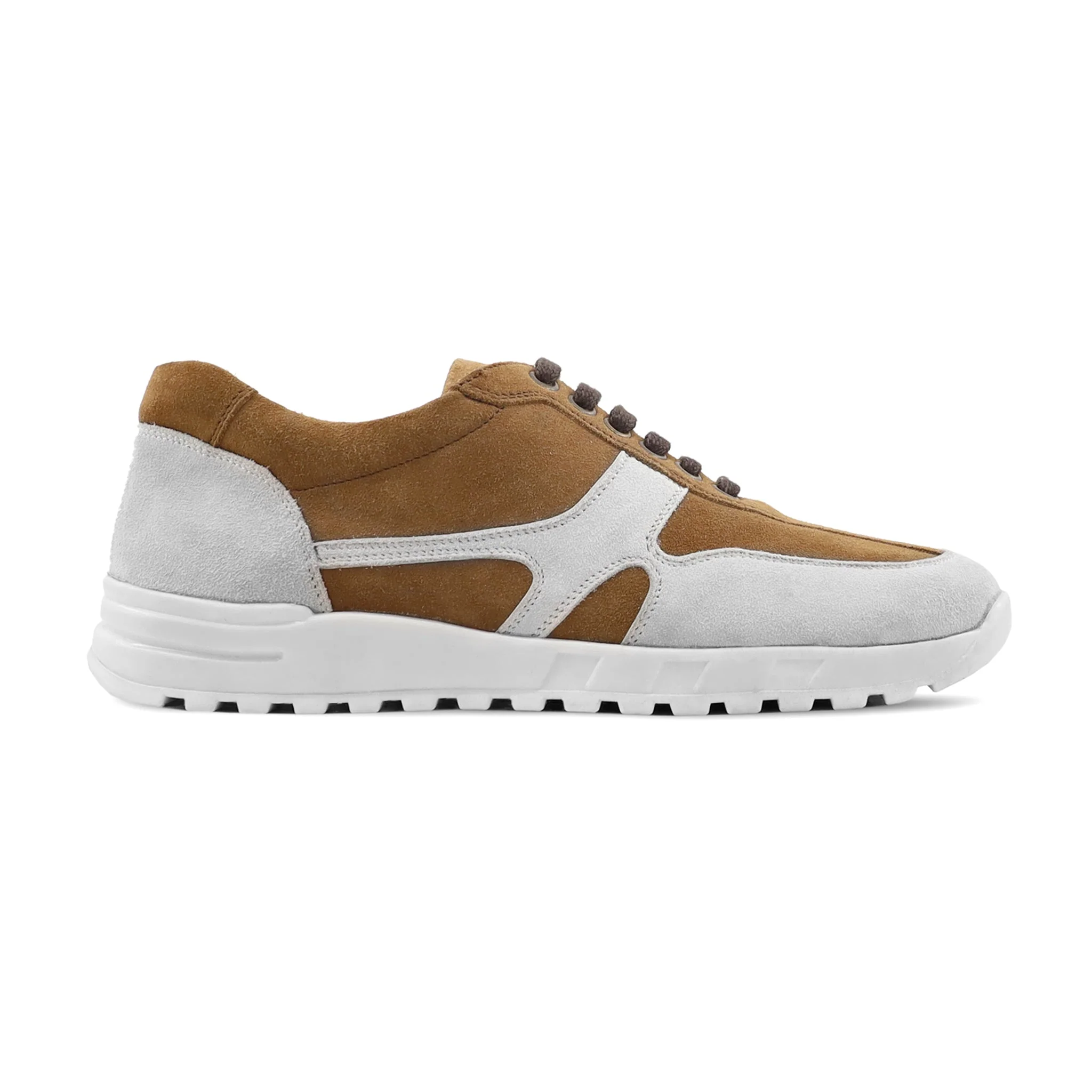Cegled - Men's Camel and White Kid Suede Leather Jogger - Image 2