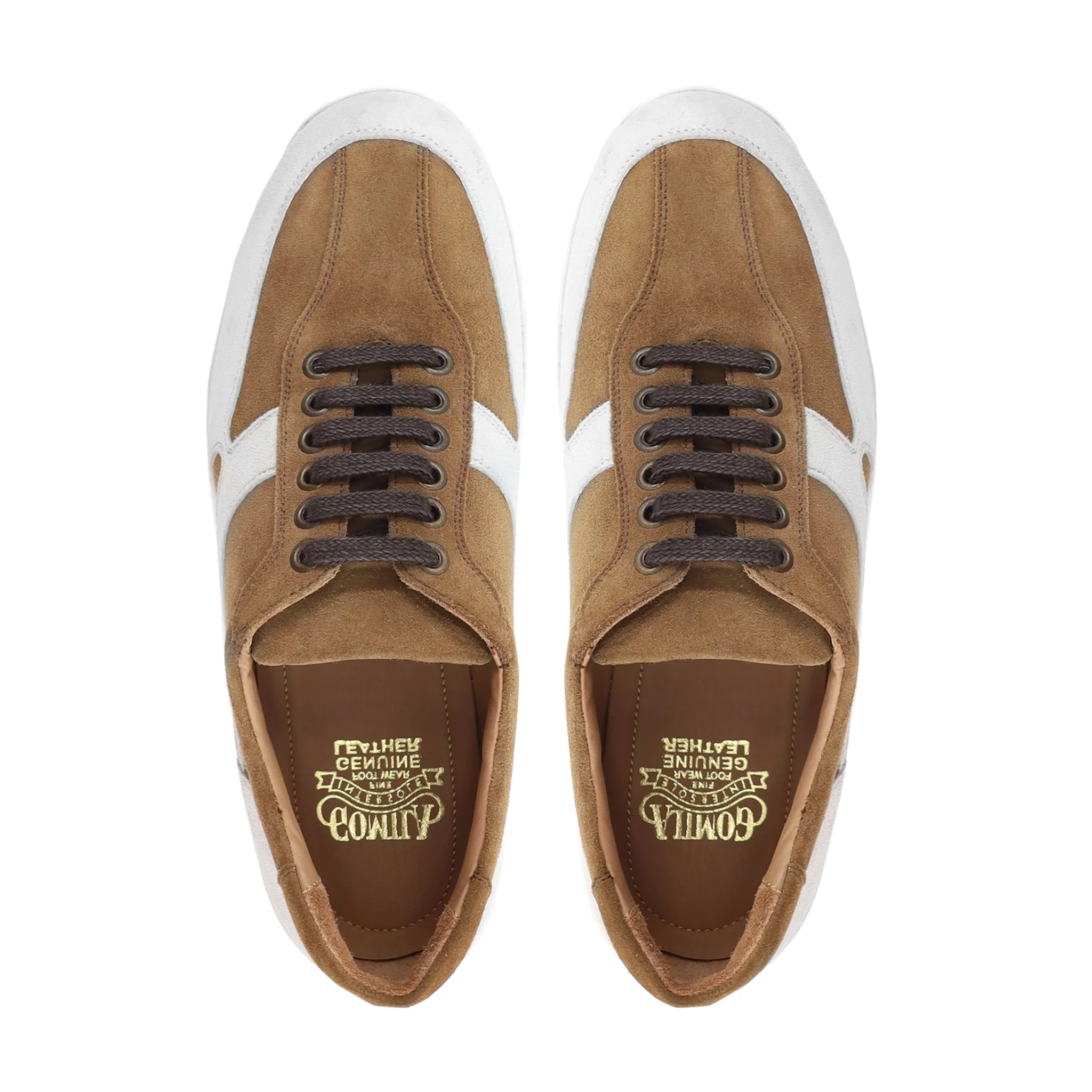 Cegled - Men's Camel and White Kid Suede Leather Jogger - Image 3