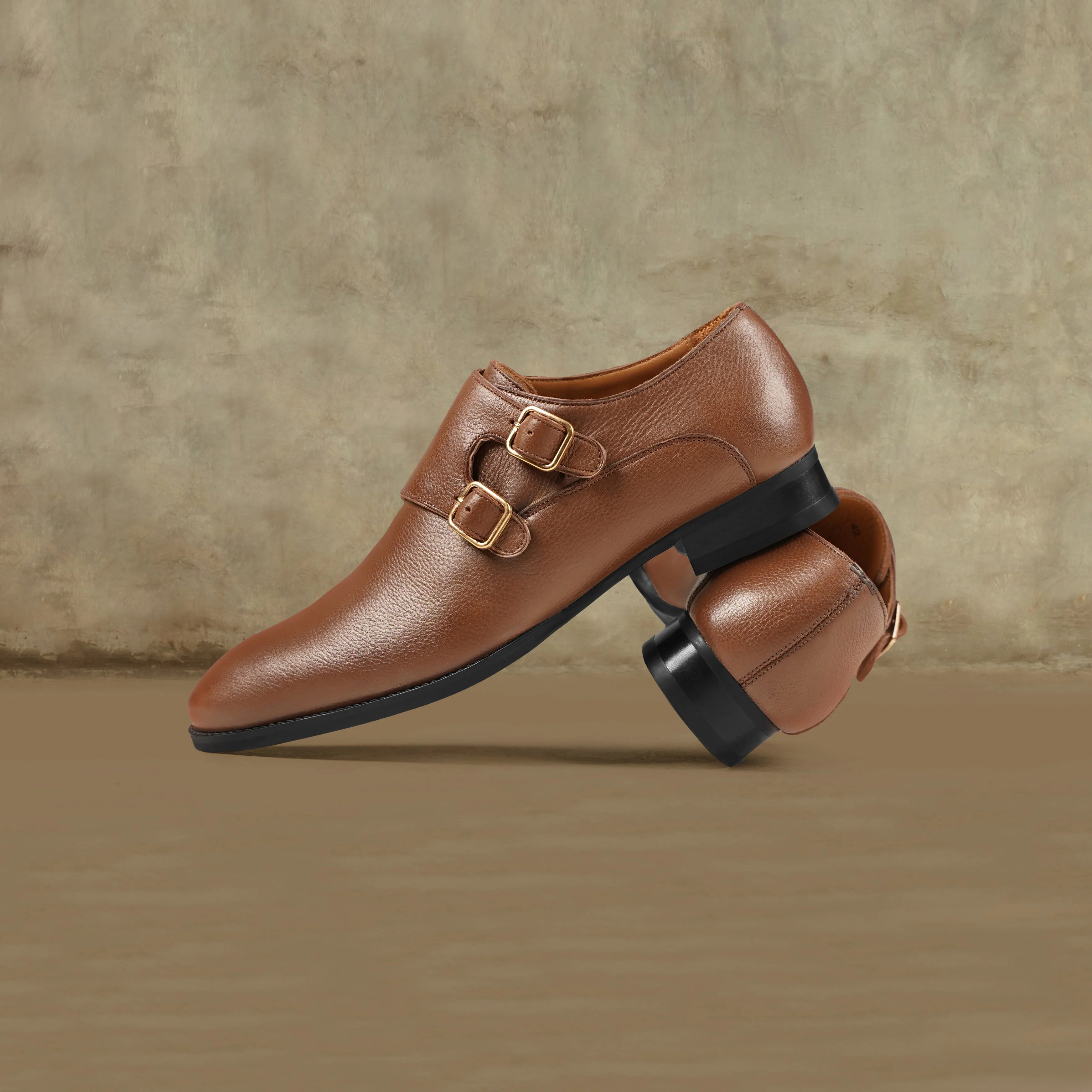 Chernihiv - Men's Brown Pebble Grain Leather Double Monkstrap - Image 4