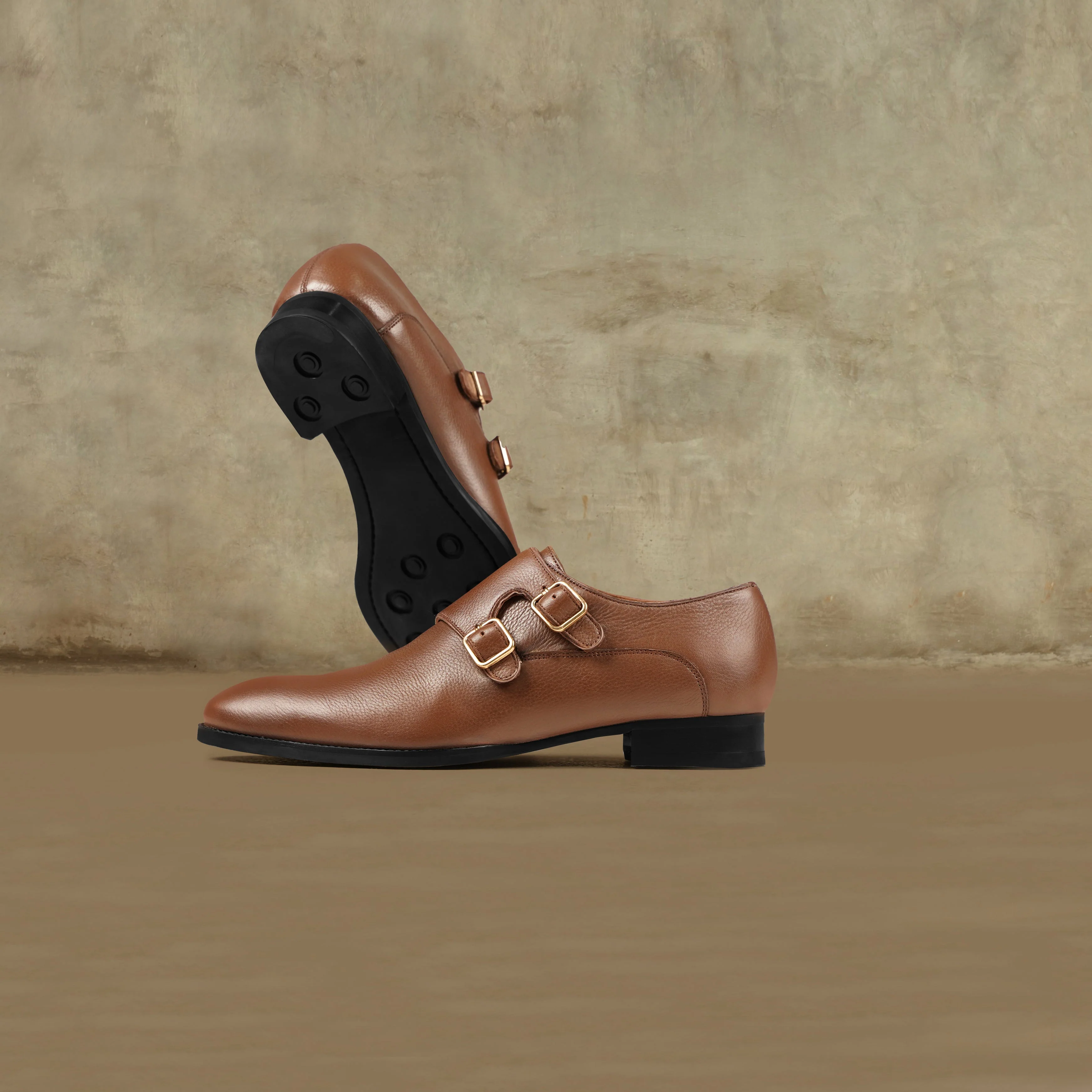 Chernihiv - Men's Brown Pebble Grain Leather Double Monkstrap - Image 5