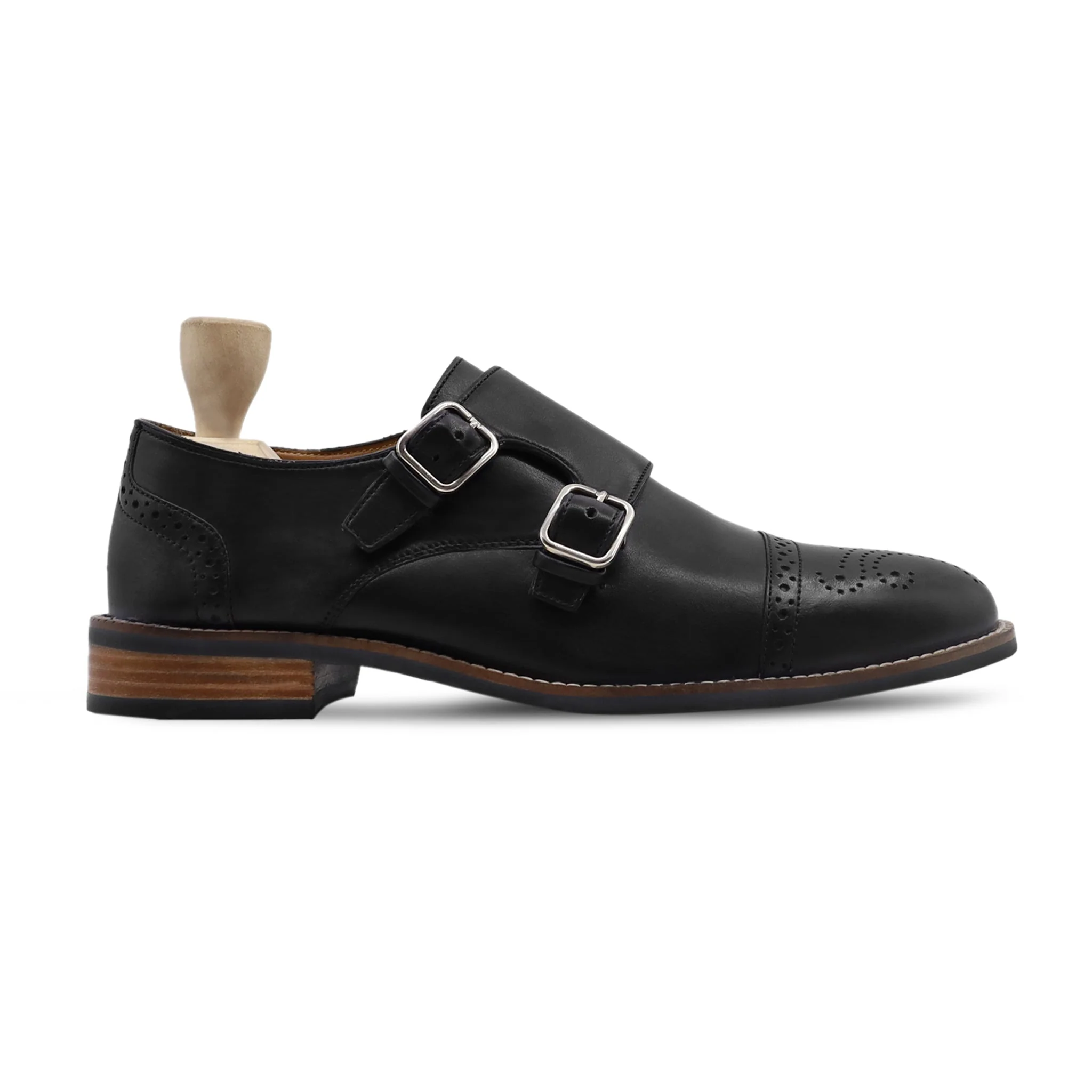 Dale - Men's Black Calf Leather Double Monkstrap - Image 2