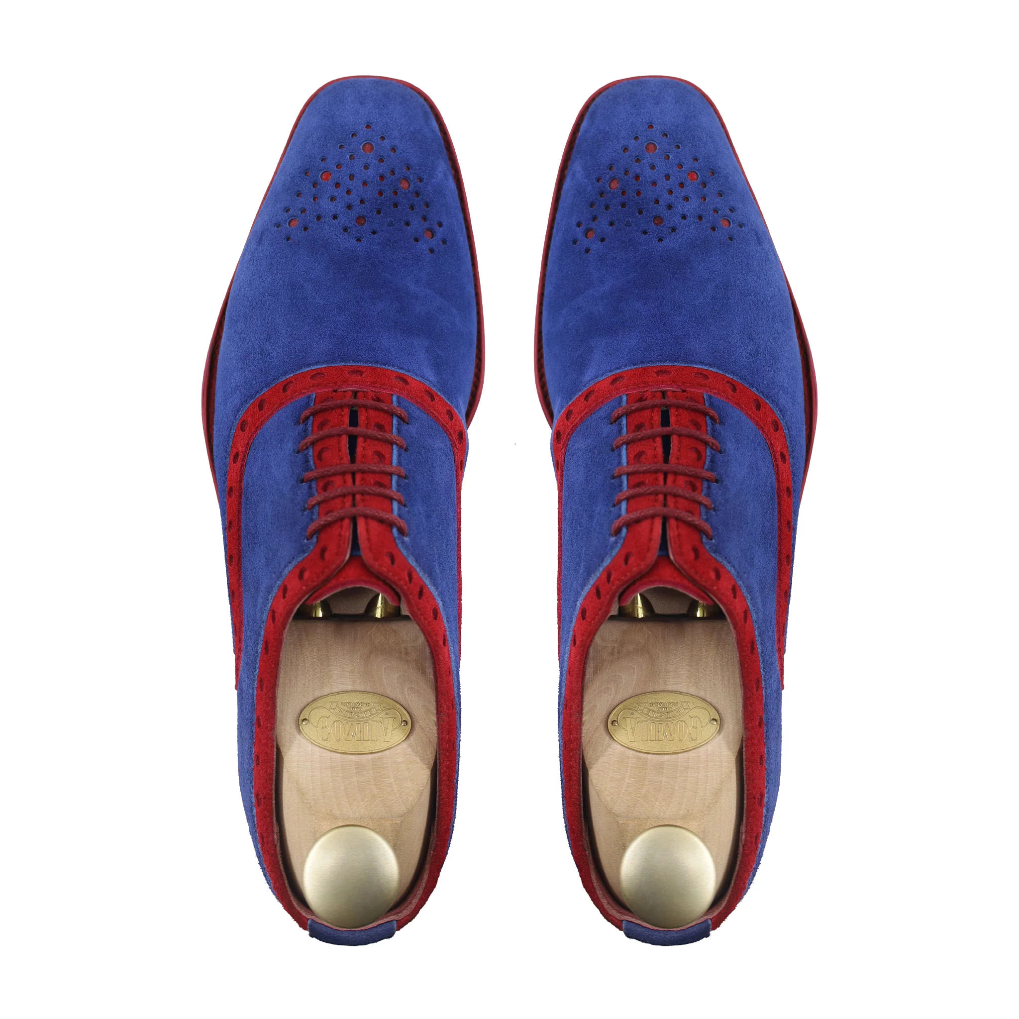 Damon - Men's Red and Blue Kid Suede Oxford Shoe - Image 3