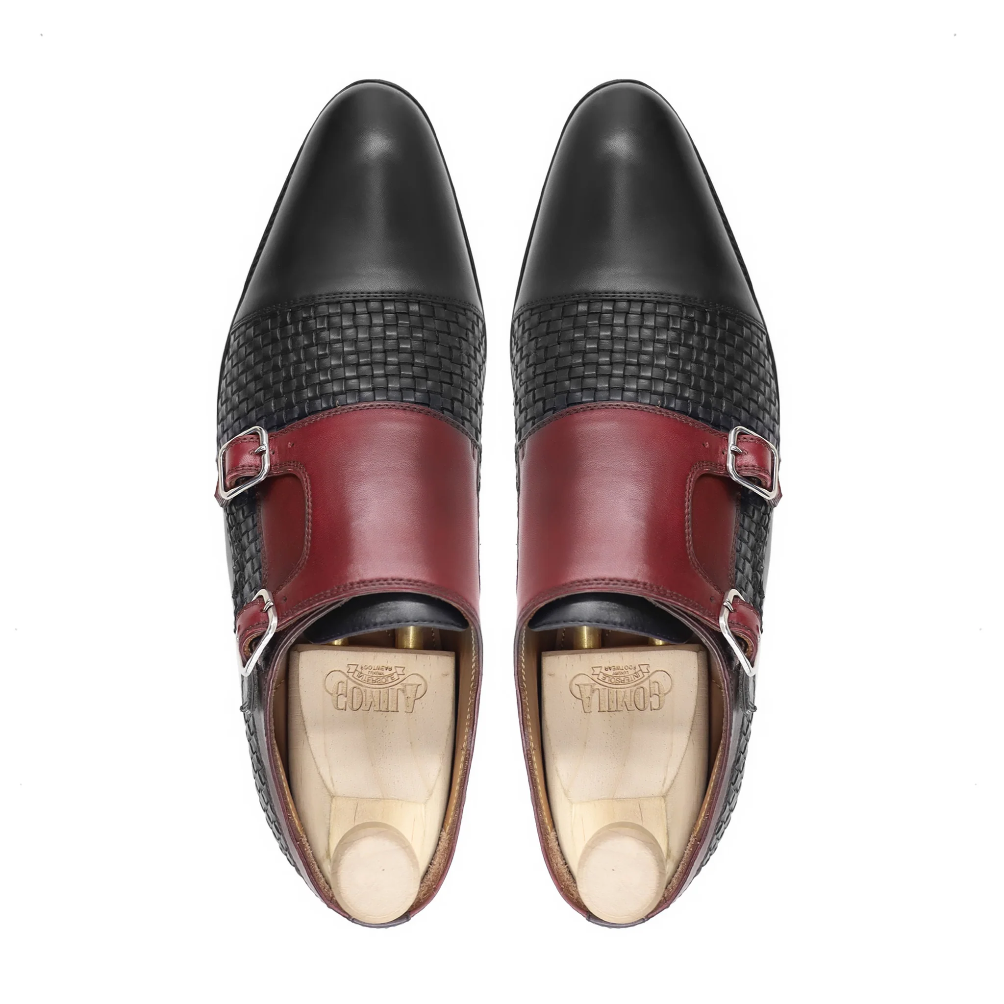 Upplands - Men's Oxblood and Black Hand Woven Calf Leather Double Monkstrap - Image 3