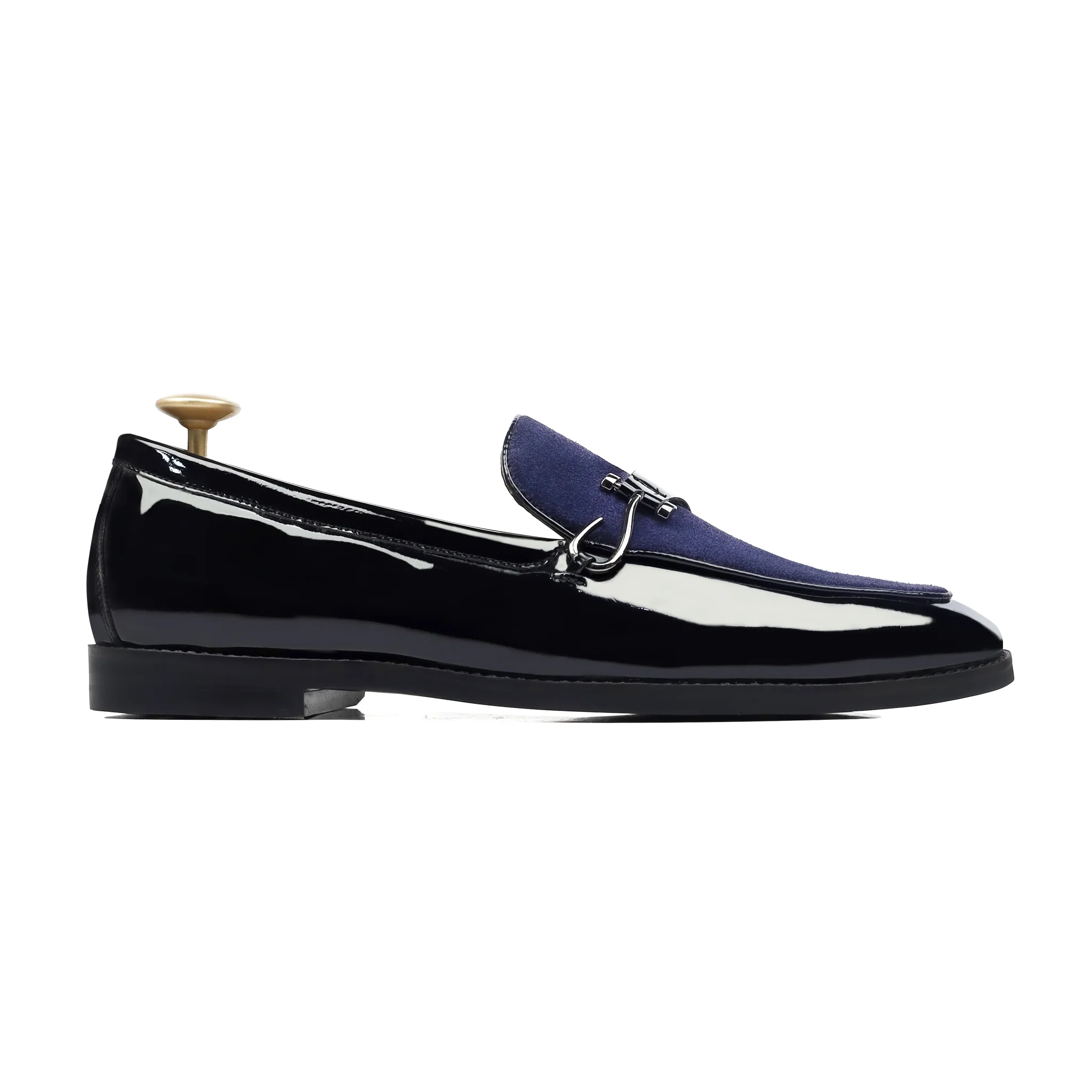 Elvara - Men's Blue Suede and  Black  Patent  Leather Loafer - Image 2
