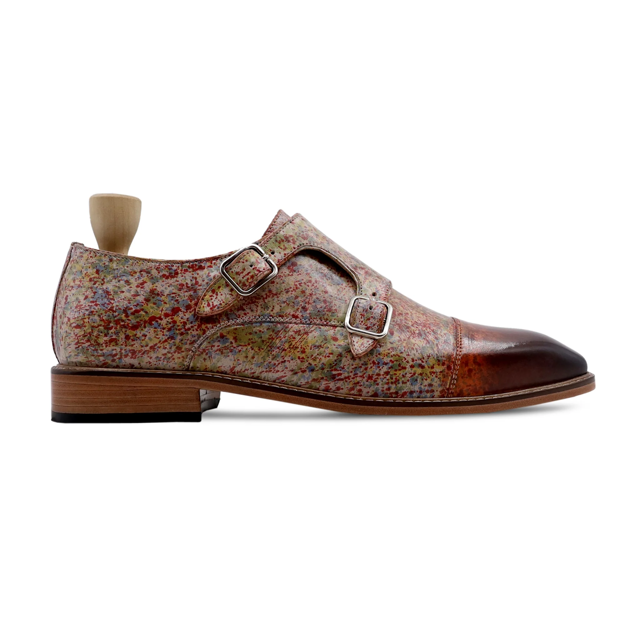 Emilio - Men's Multi Coloured Jackson Pollock Calf Leather Double Monkstrap - Image 2