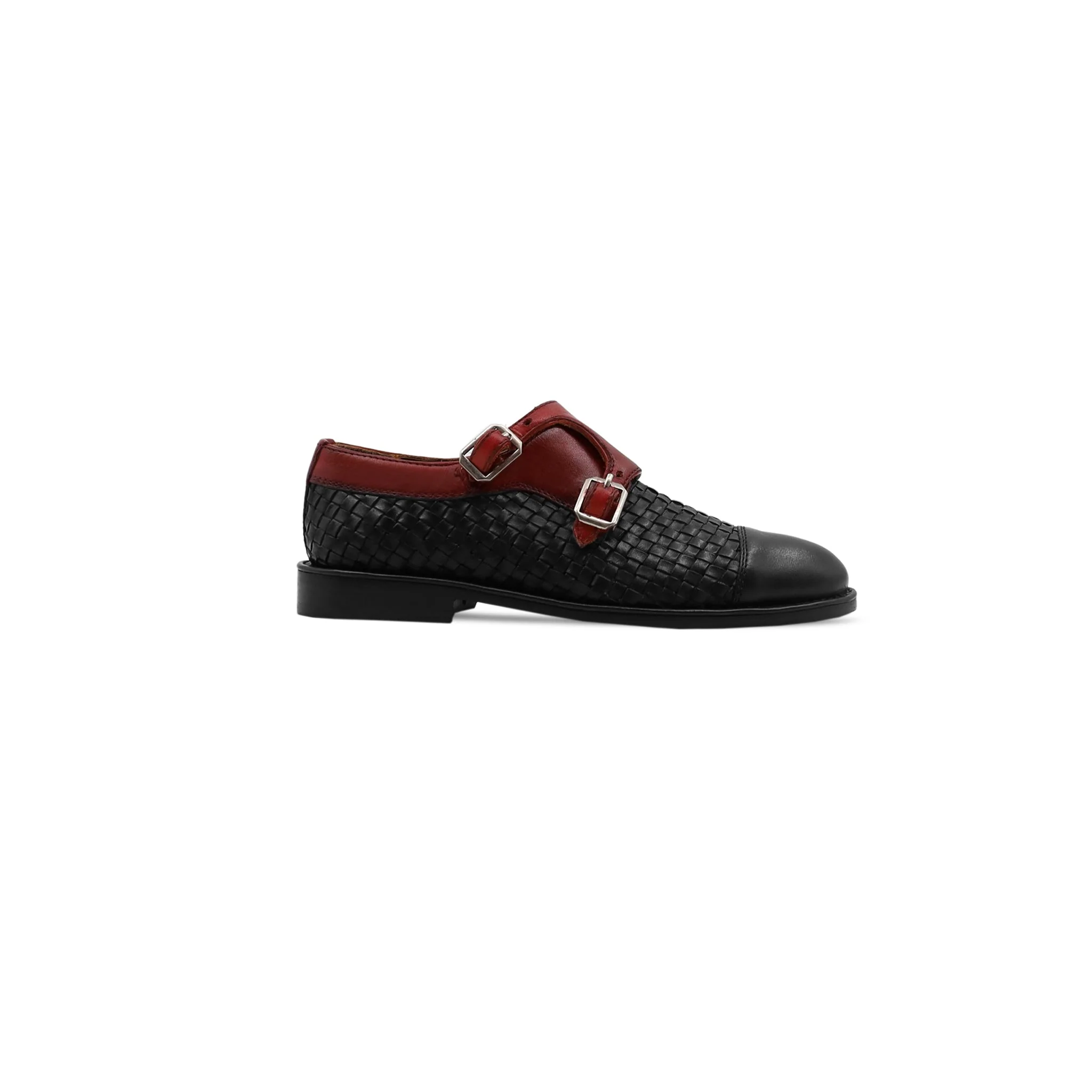 Hajar - Kid's Oxblood Calf Leather and Black Hand Woven Calf Leather Double Monkstrap (5-12 Years Old) - Image 2