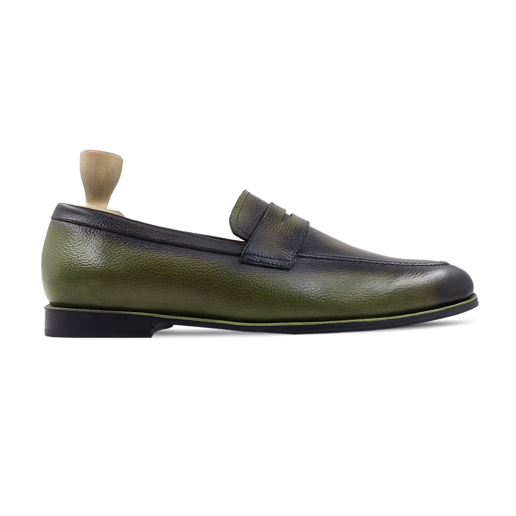 Jolisa - Men's Burnished Olive Green Pebble Grain Leather Loafer - Image 2