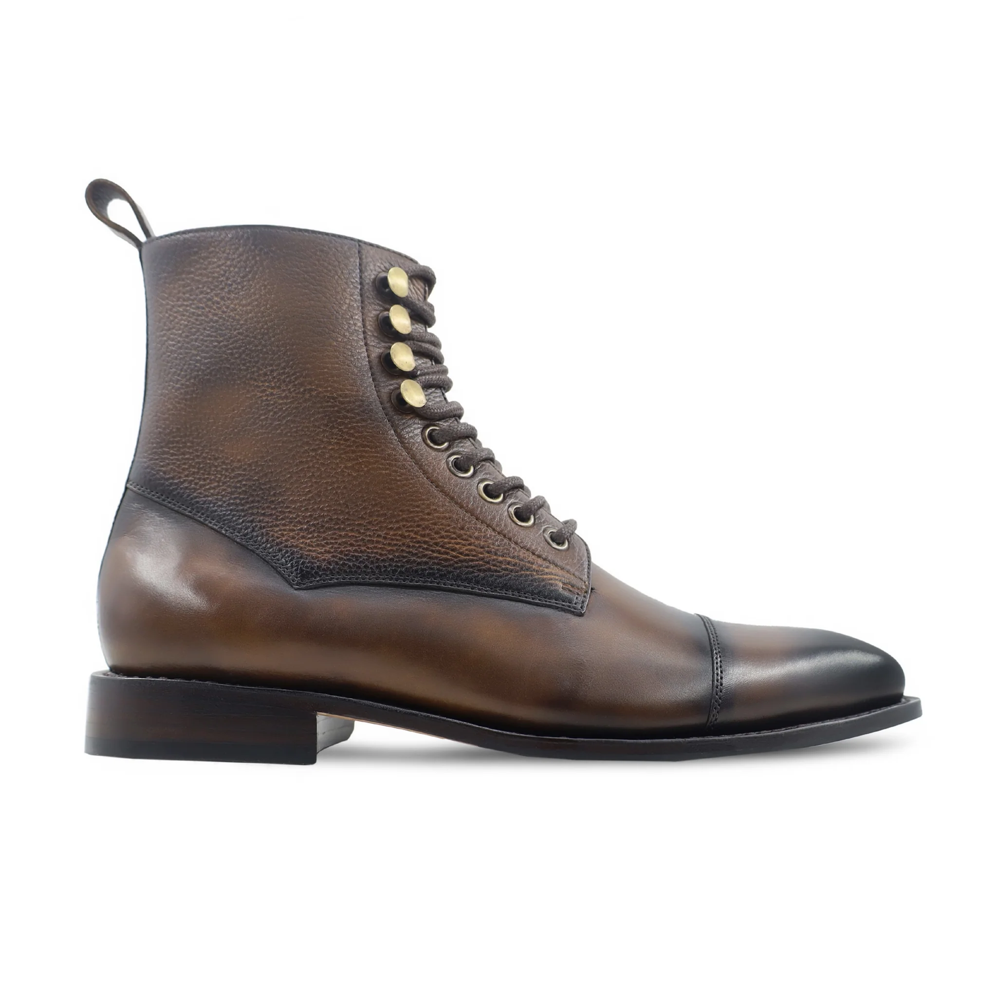 Kenji - Men's Burnished Brown Calf and Pebble Grain Leather Boot - Goodyear Welted - Image 2
