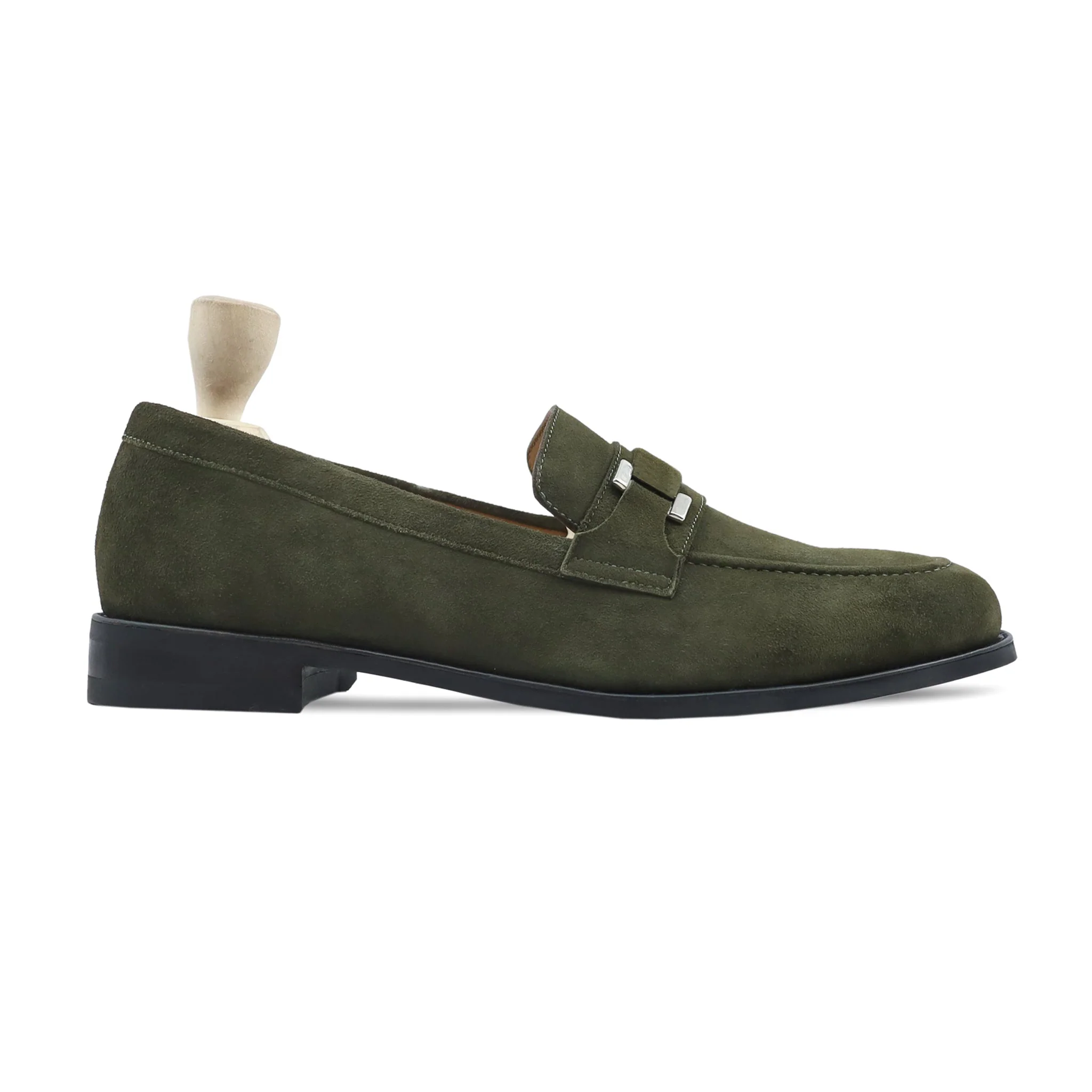 Larimar - Men's Olive Green Kid Suede Loafer - Image 2