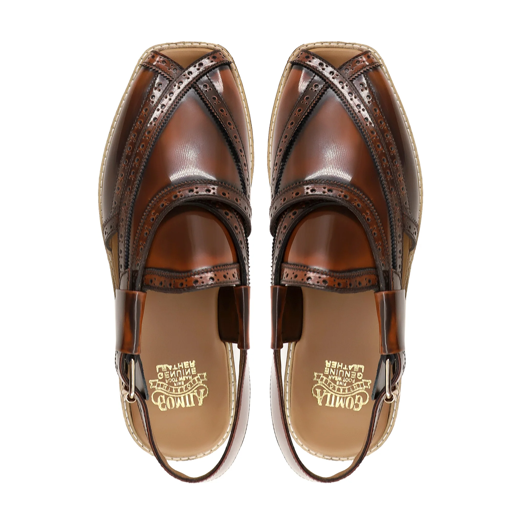 Laron - Men's Tan Brown Box Leather High Shine Sandal - Image 3