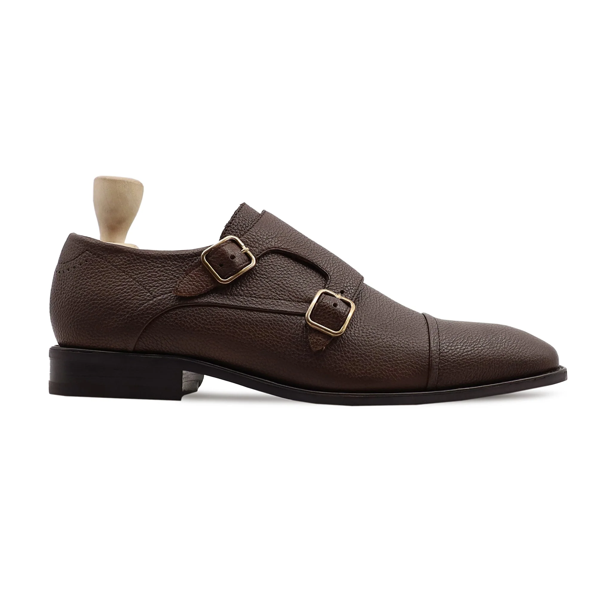 Leo - Men's Dark Brown Pebble Grain Leather Double Monkstrap - Image 2