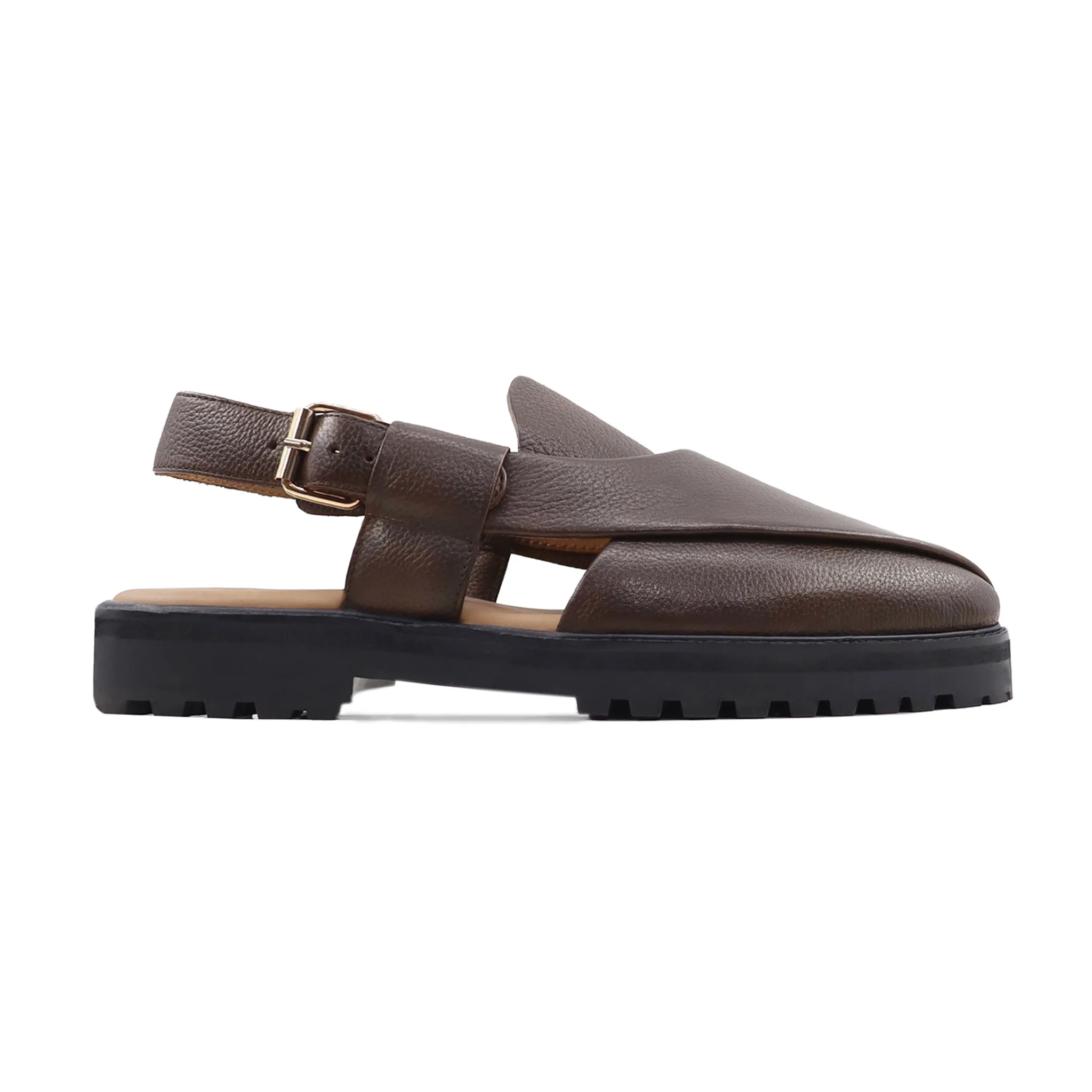 Leuven - Men's Dark Brown Pebble Grain Leather Sandal - Image 2