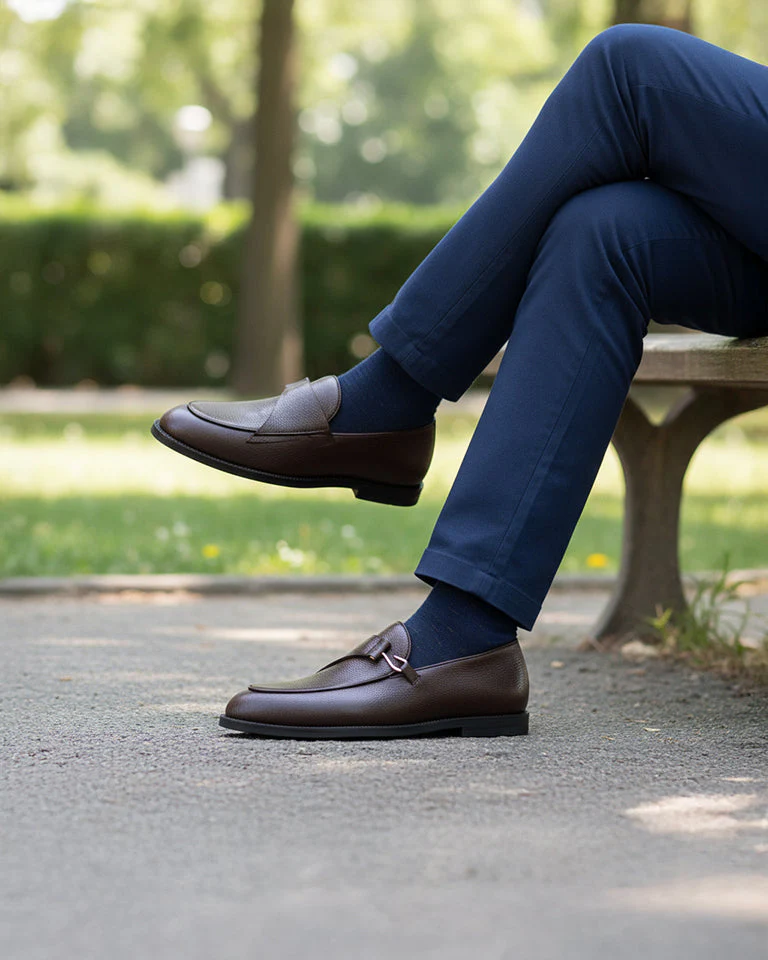 Lexoro - Men's Dark Brown Pebble Grain Leather Loafer - Image 4