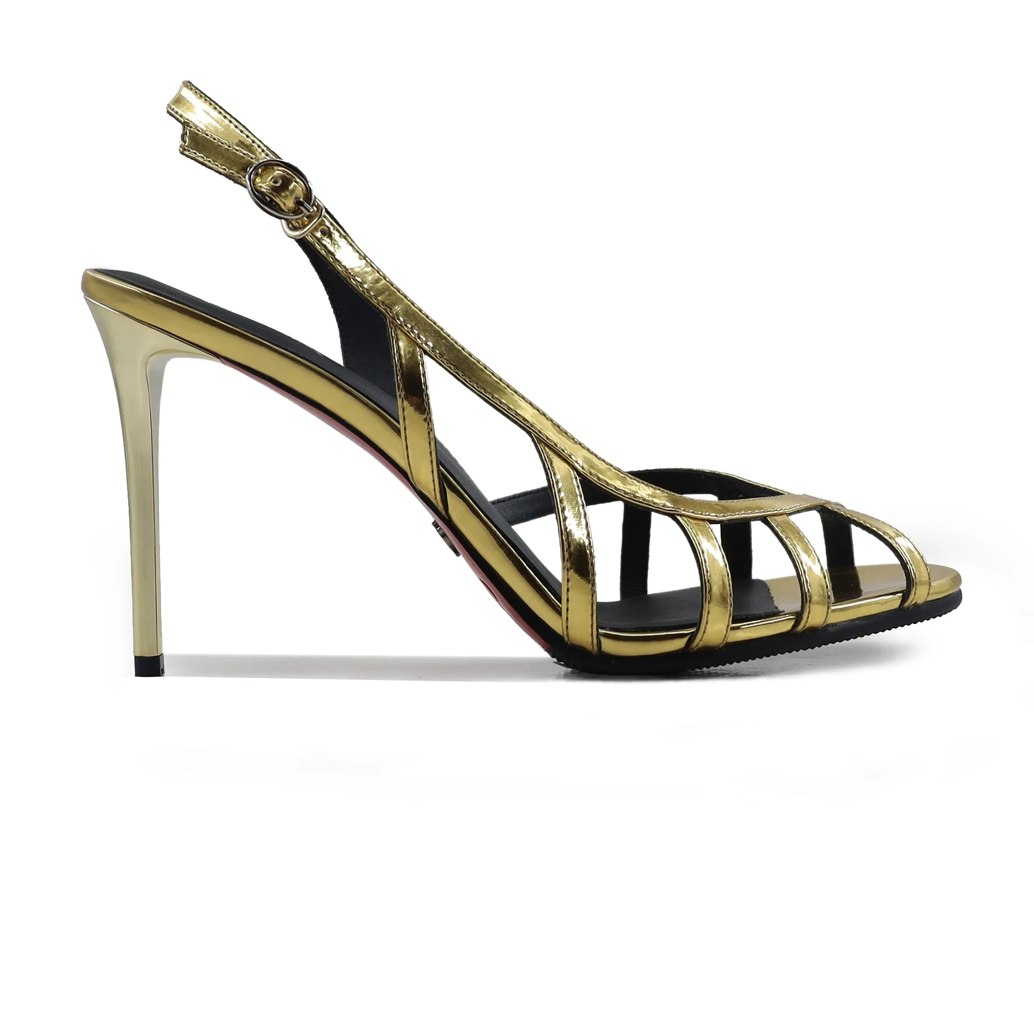 Lily - Women's Golden High Shine Strapped Heels - Image 2