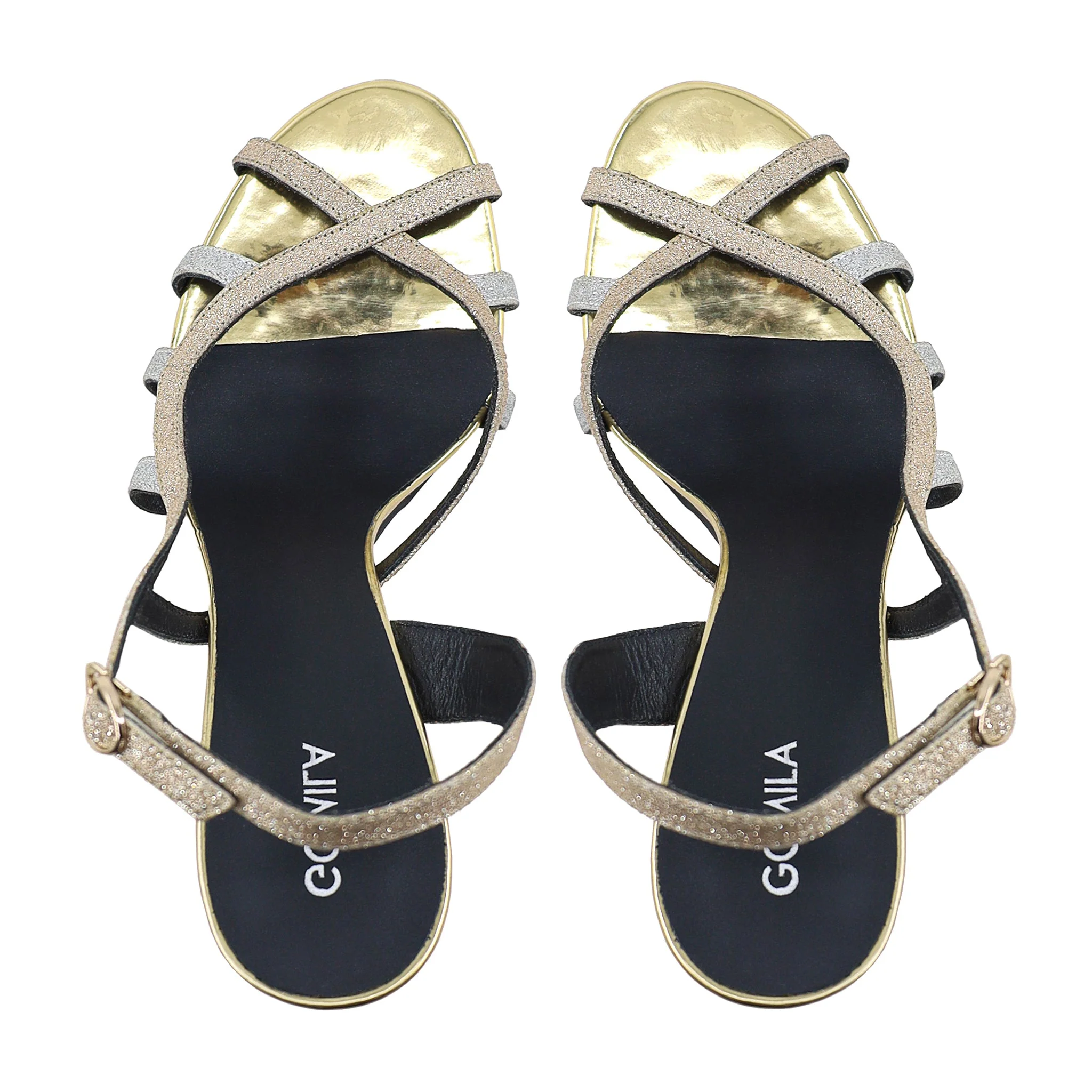 Lily - Women's Silver and Golden Strapped Heels - Image 3