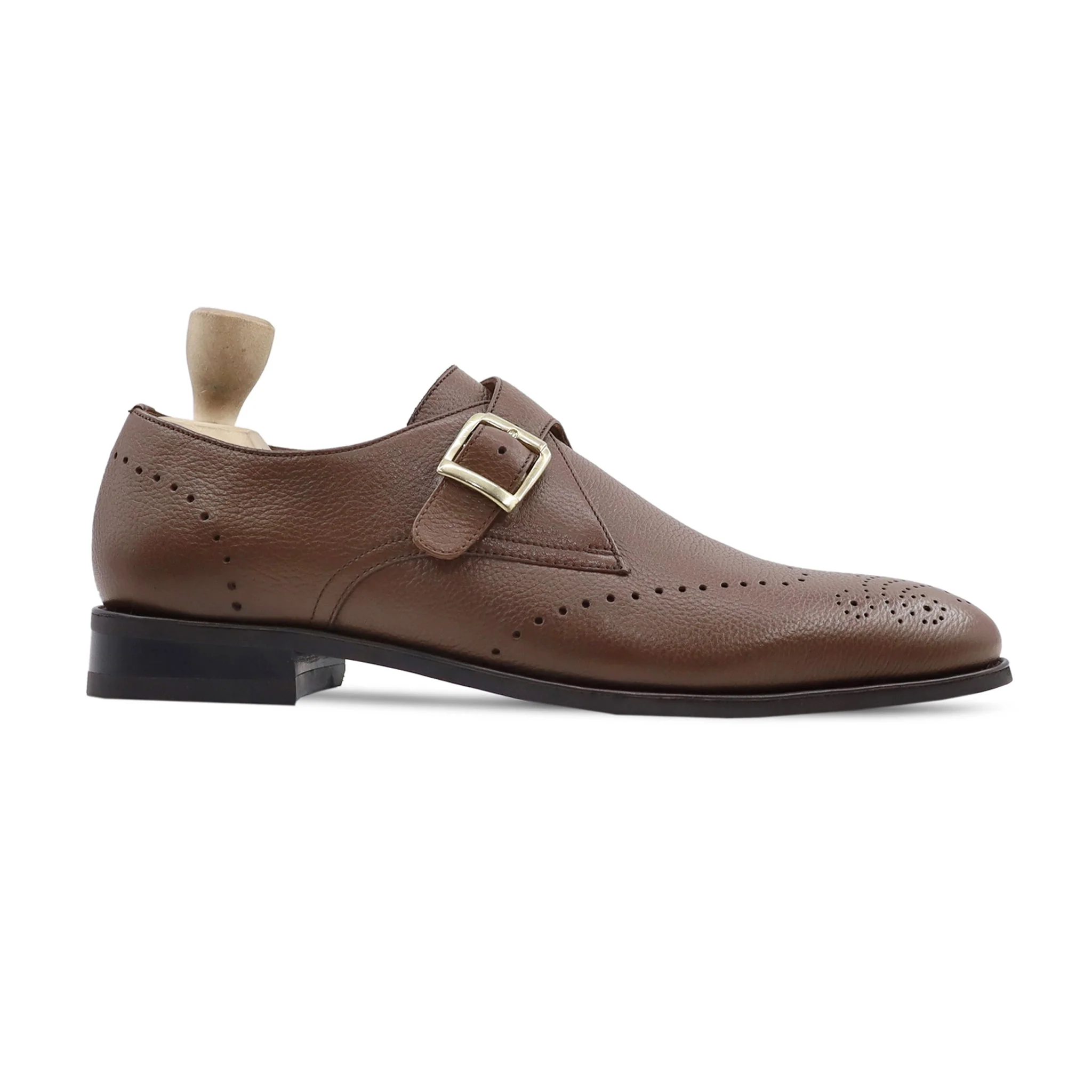 Ludza - Men's Brown Pebble Grain Leather Single Monkstrap - Image 2