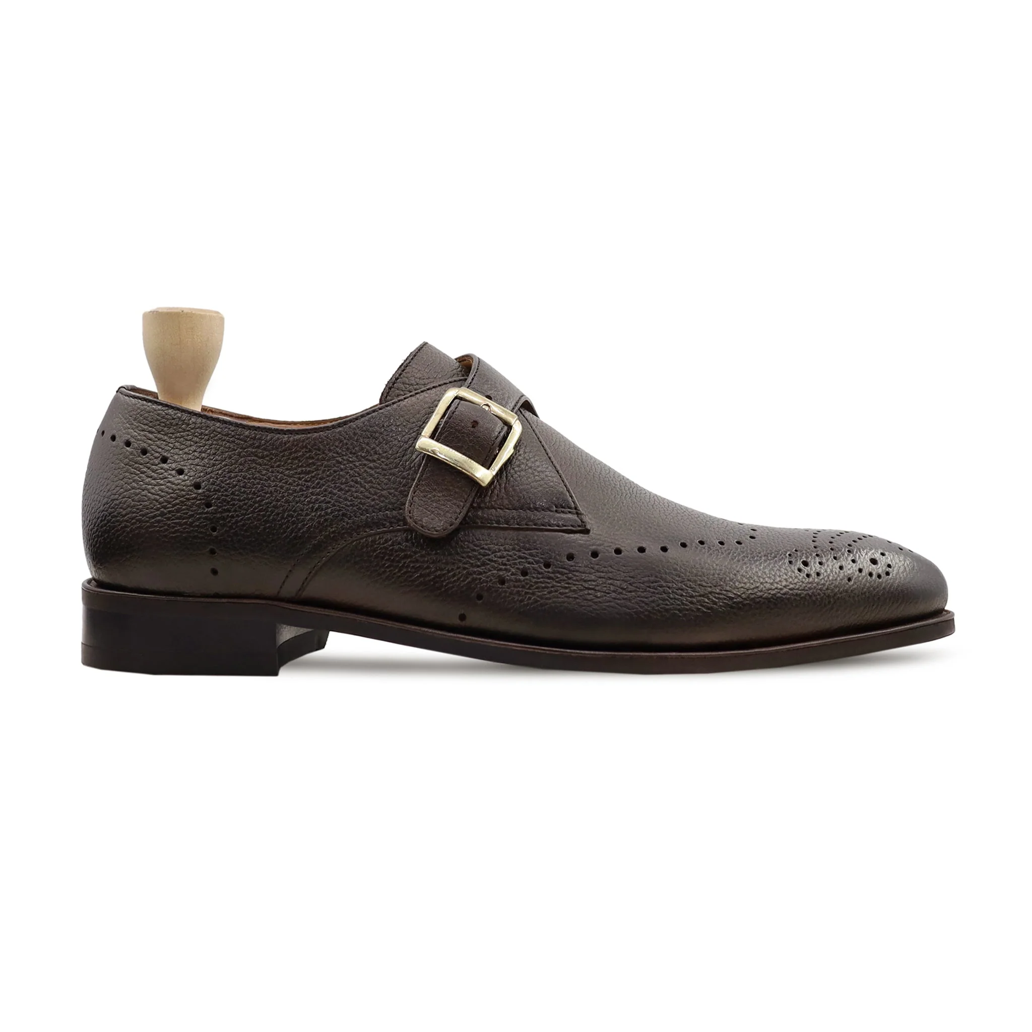 Ludza - Men's Dark Brown Pebble Grain Leather Single Monkstrap - Image 2