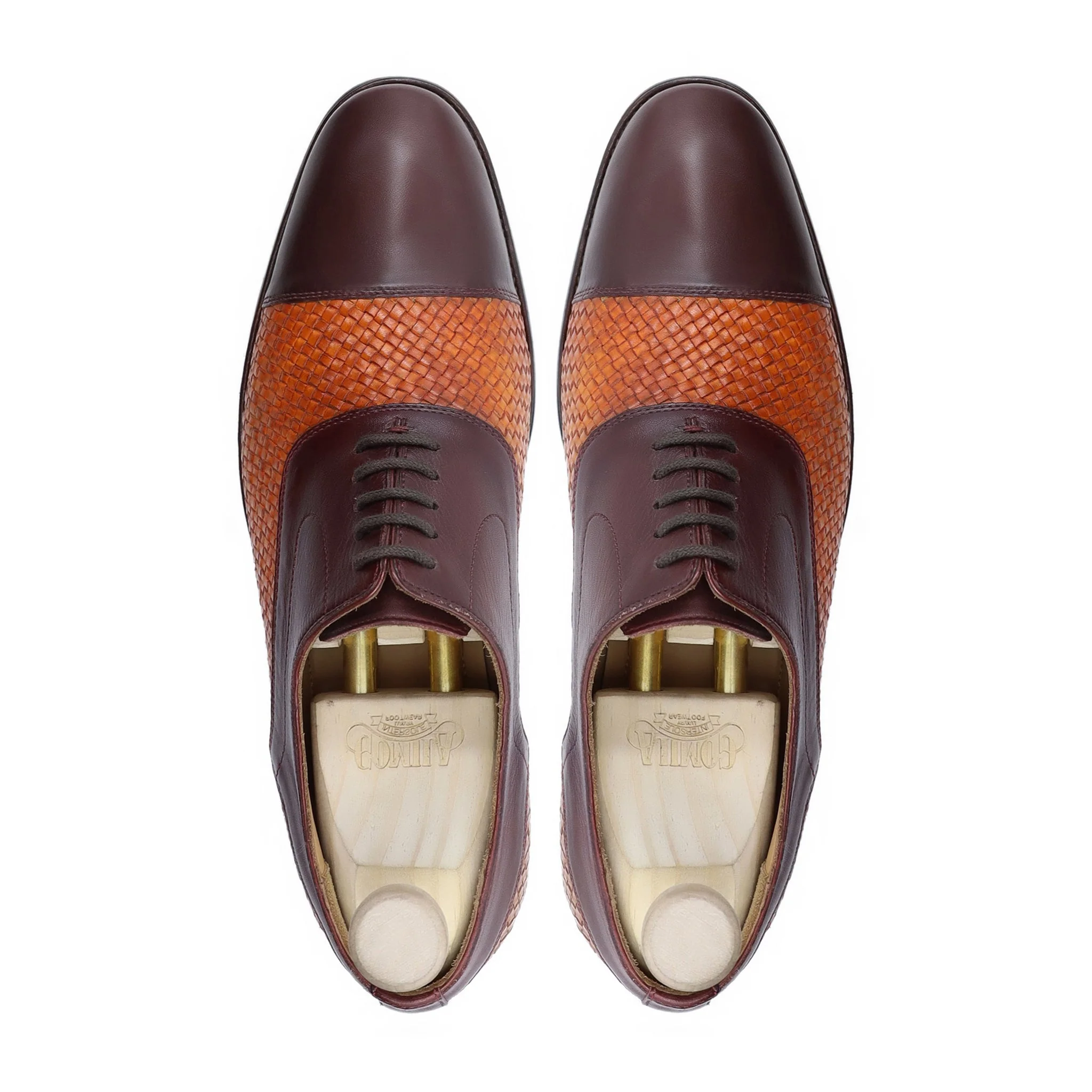 Lusaka - Men's Dark Brown Calf and Tan Hand Woven Calf Leather Oxford Shoe - Image 3