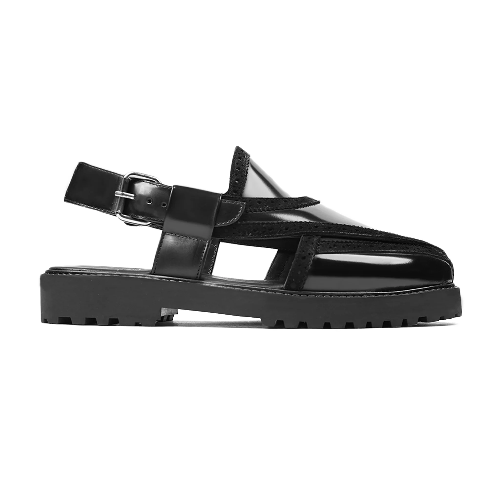Masumi - Men's Black Box Leather High Shine Sandal - Image 2