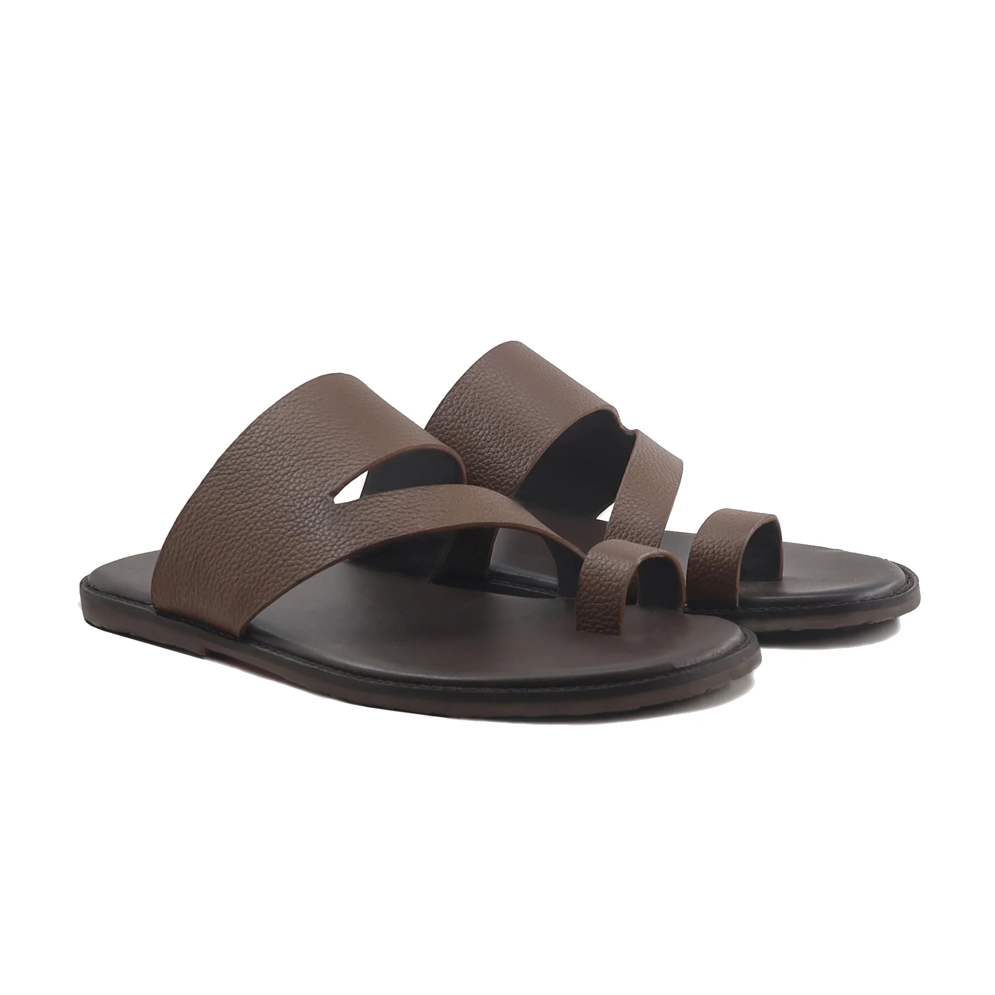 Maver - Men's Dark Brown Pebble Grain Leather Slipper