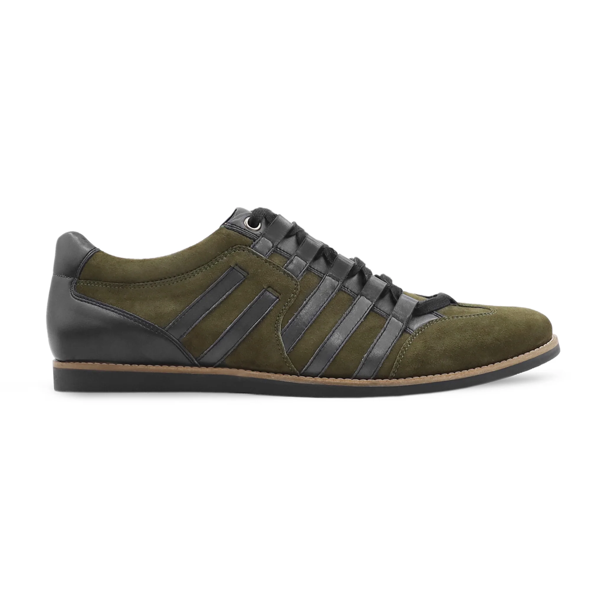 Nastved - Men's Olive Green Kid Suede Leather Jogger - Image 2
