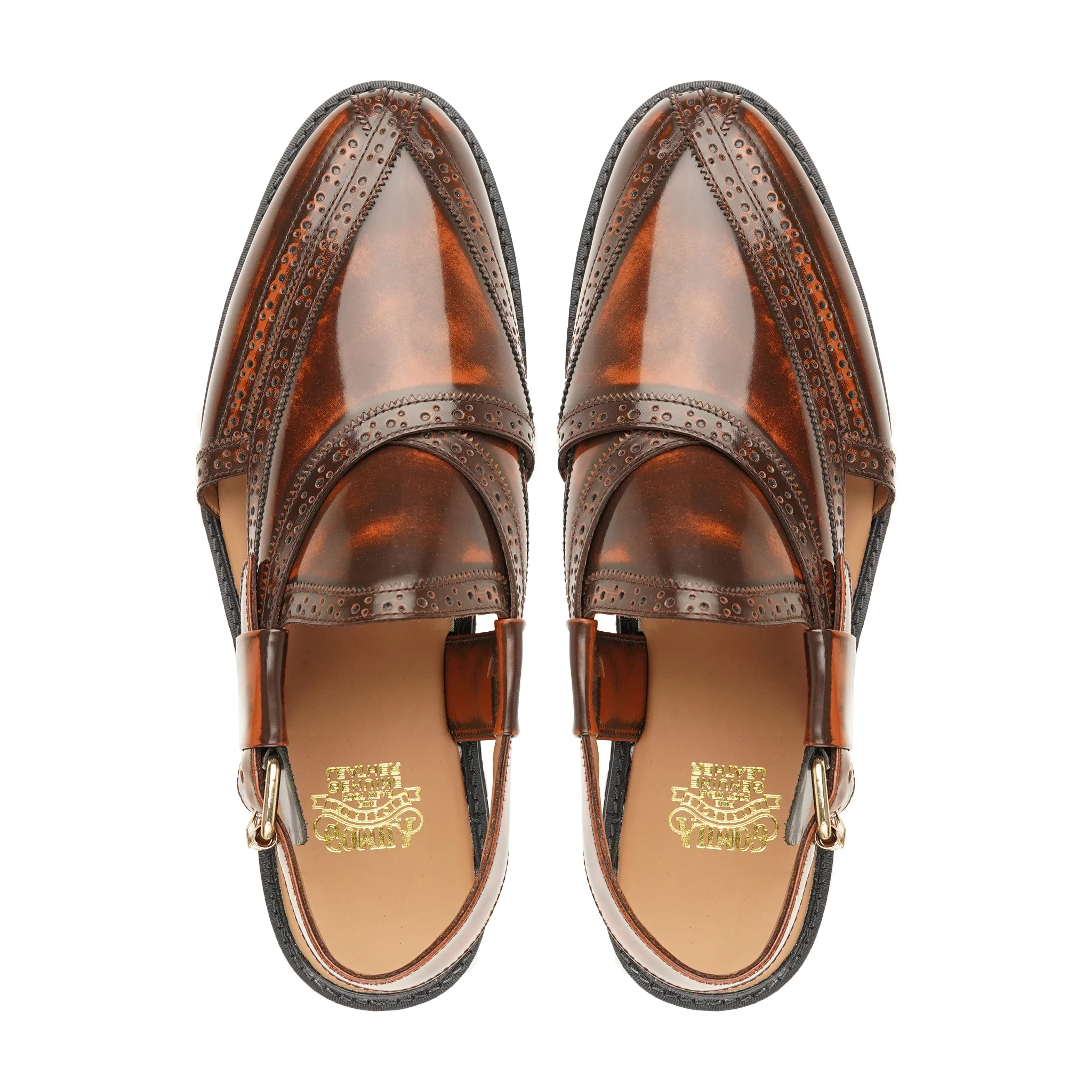 Kura  - Men's Burnished Brown Box Leather High Shine Sandal - Image 3