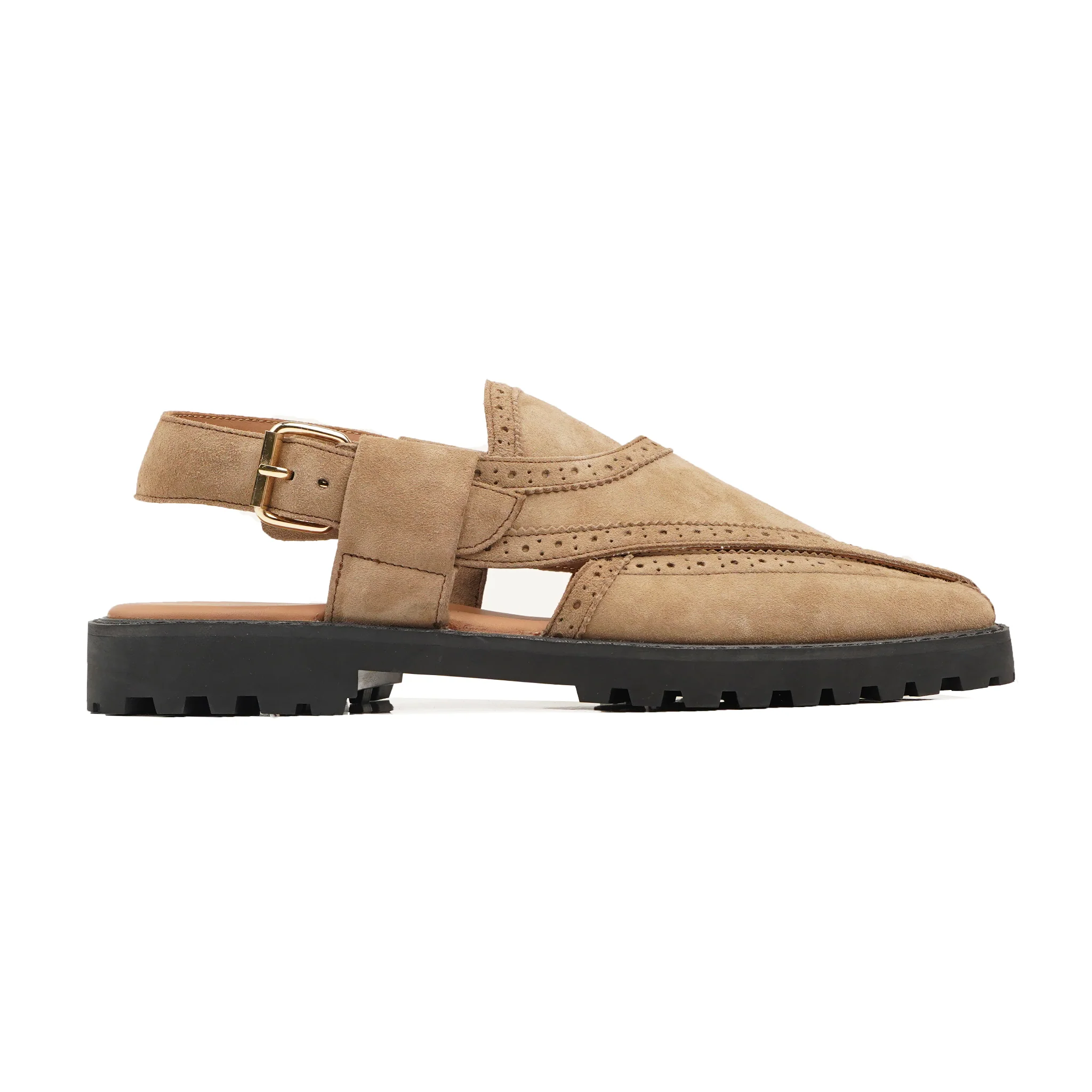 Vaberg - Men's Camel Kid Suede Sandal - Image 2