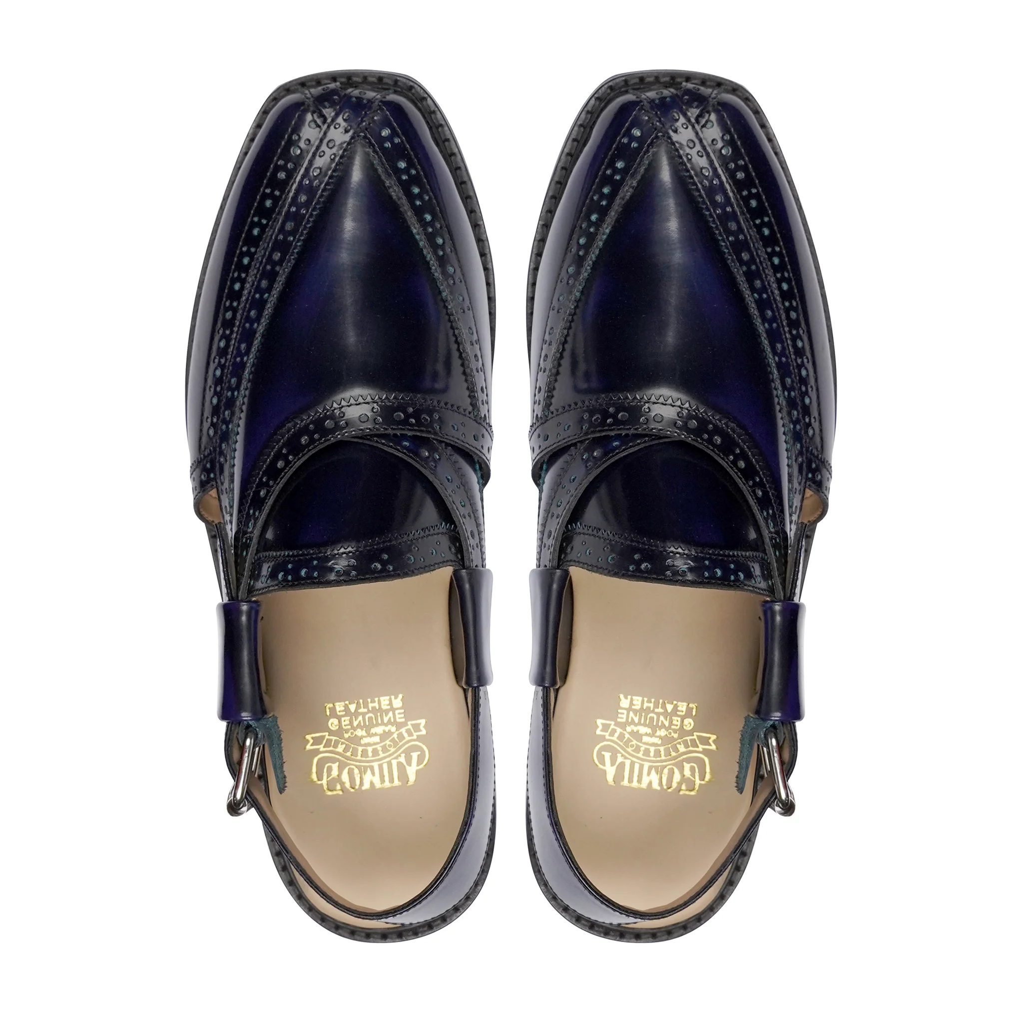 Rika - Men's Dark Blue Box Leather High Shine Sandal - Image 3