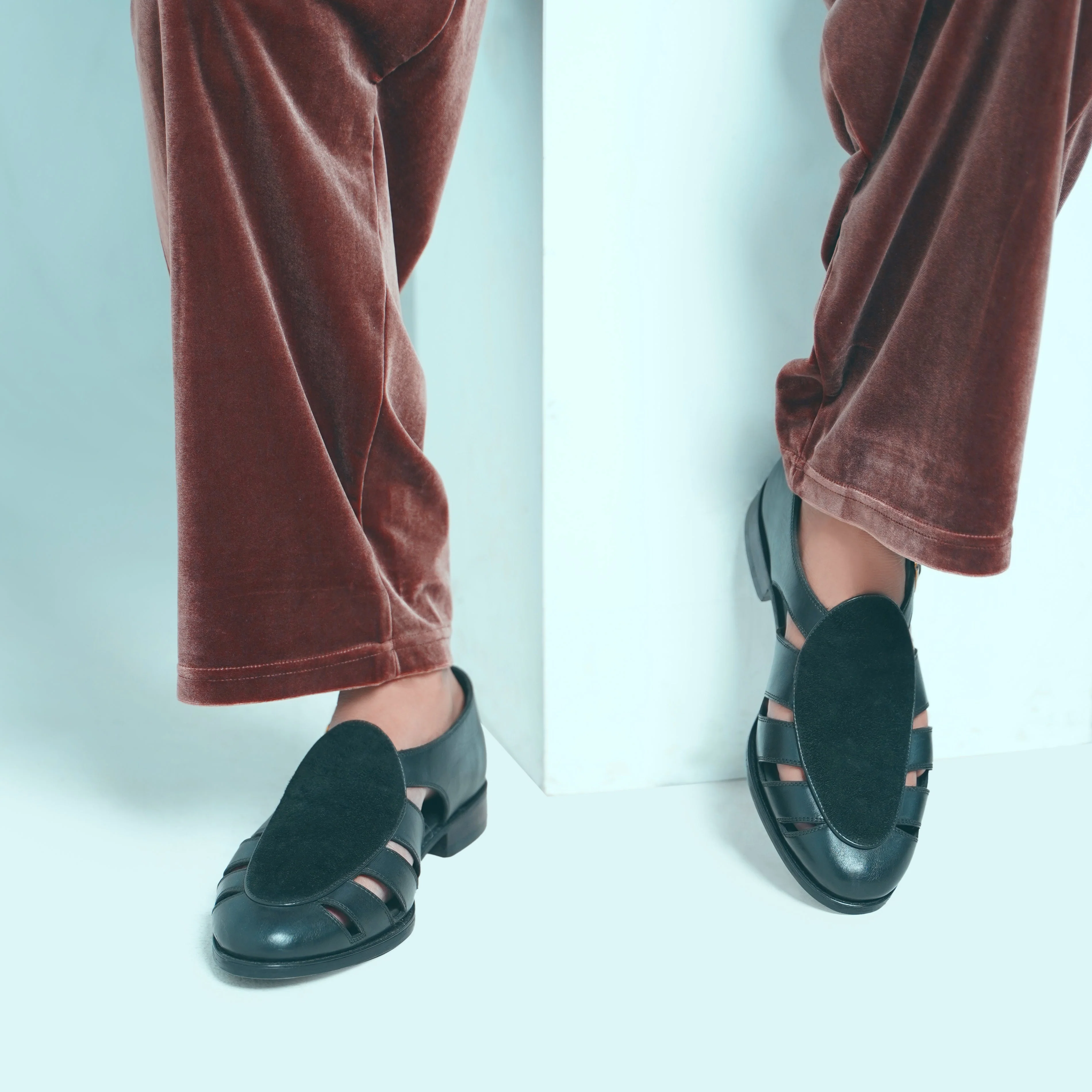 Pedri - Men's Black Calf Leather and Kid Suede Sandal - Image 4