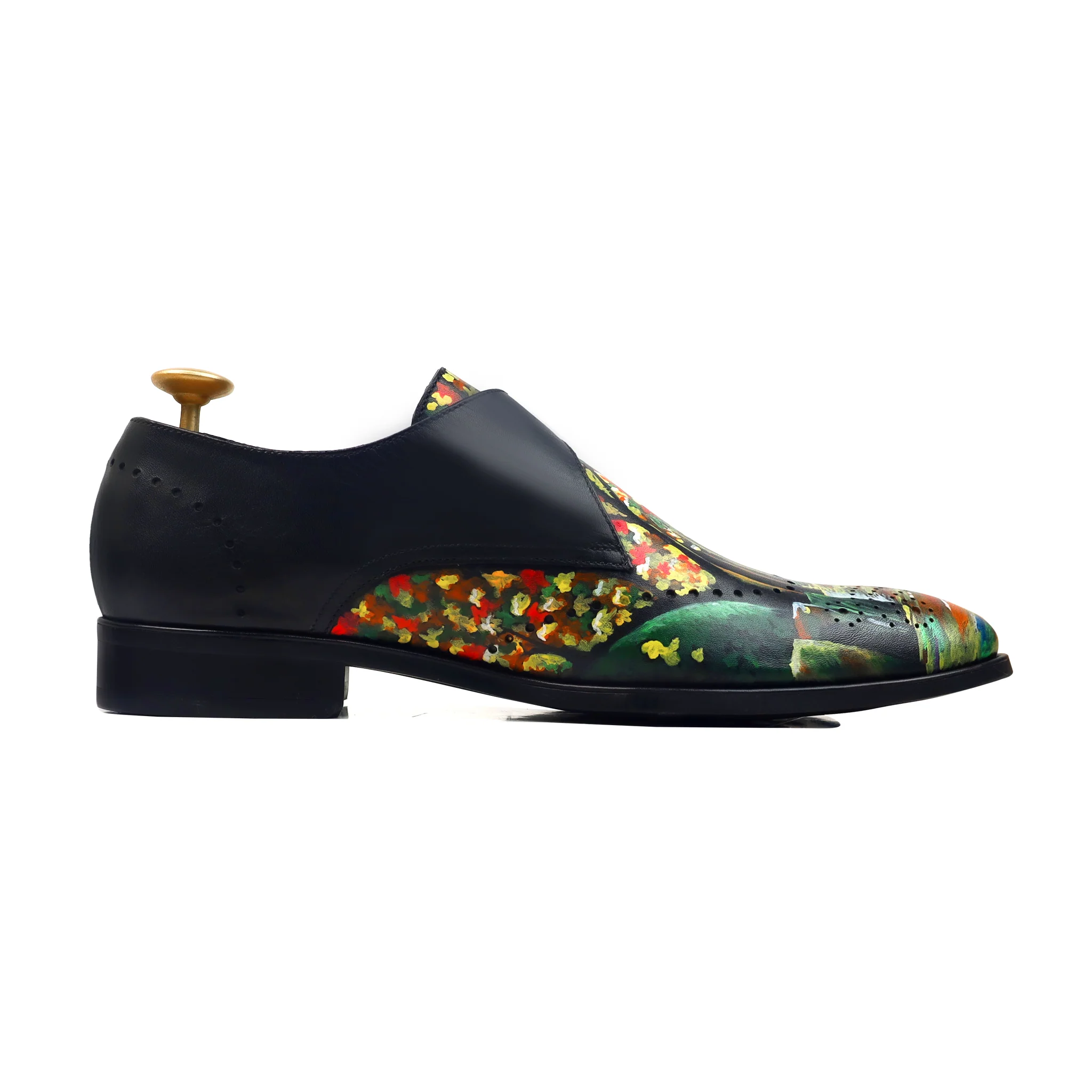 Prism - Men's Black Hand Painted Strapped Loafer - Image 5