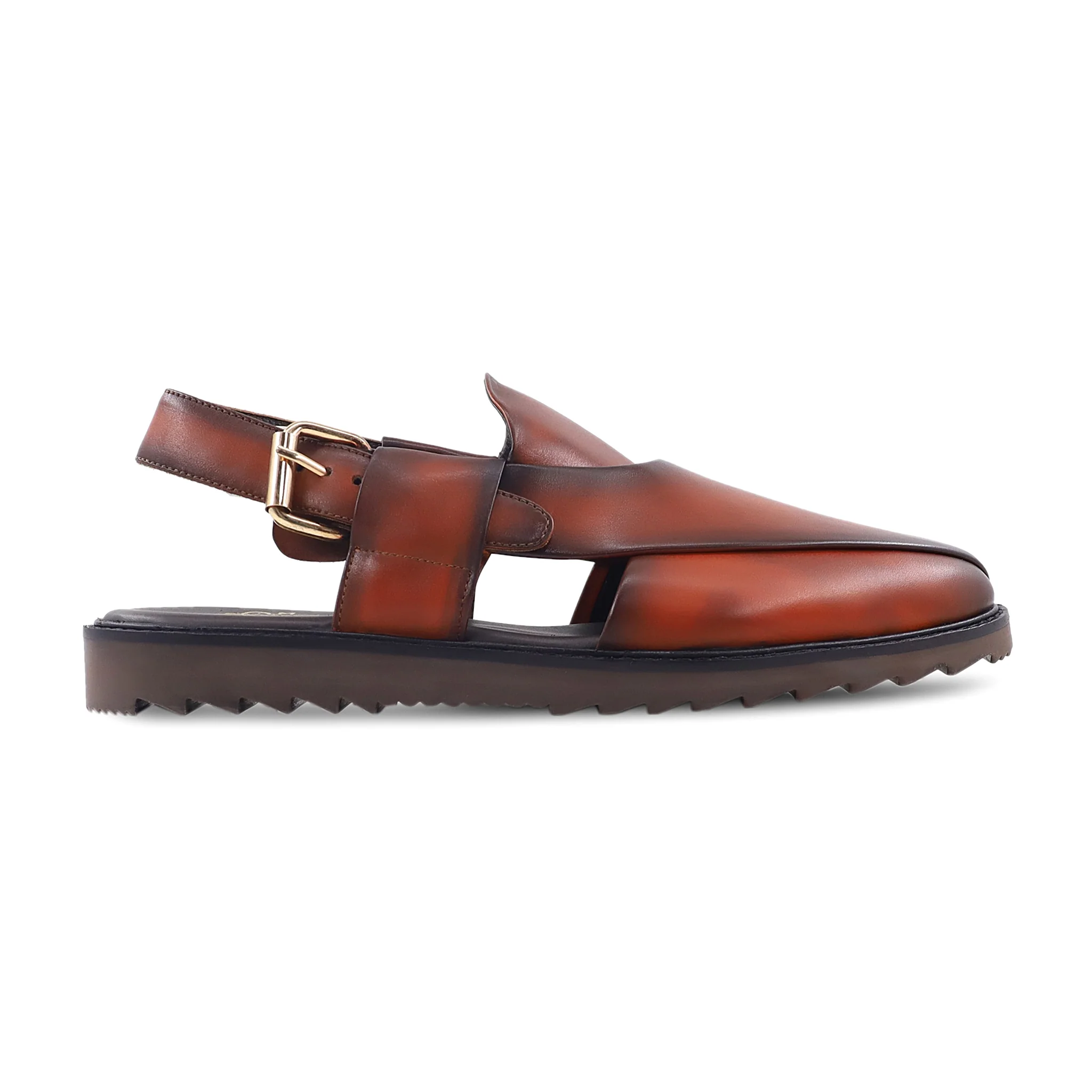 Raymond - Men's Burnished Orange Tan Calf Leather Sandal - Image 2
