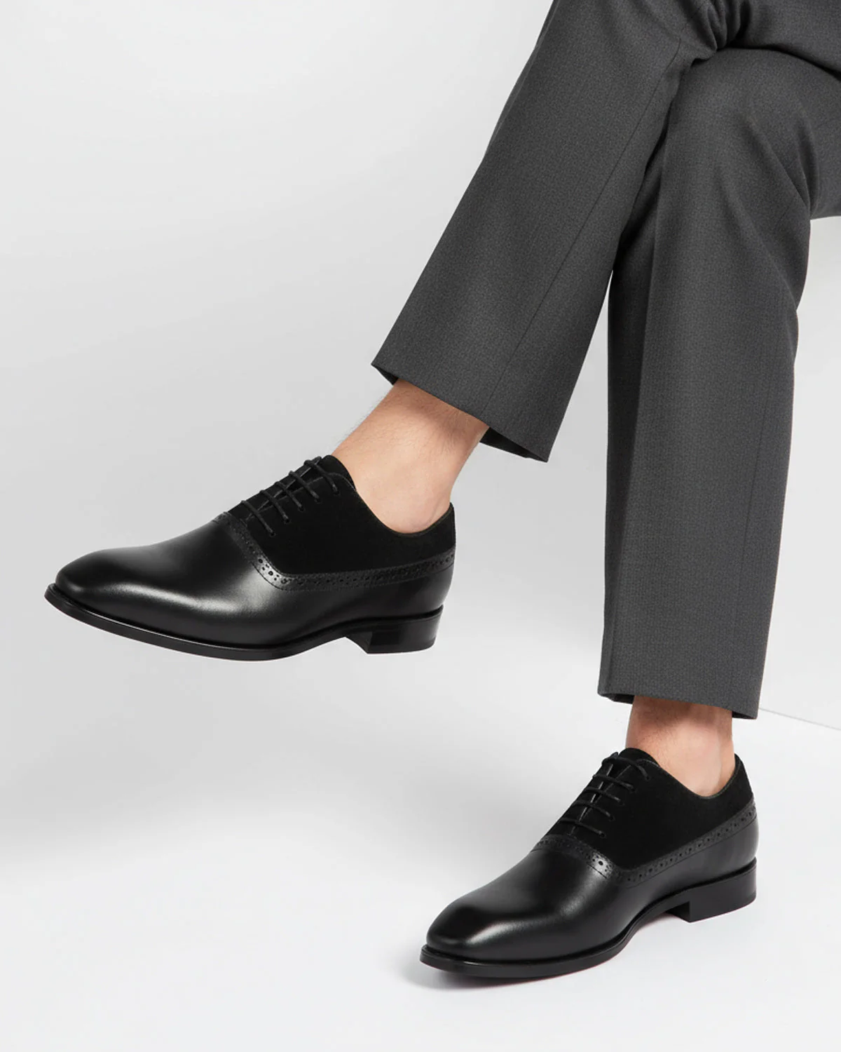 Velox - Men's Black Kid Suede and Calf Leather  Oxford Shoe - Image 7