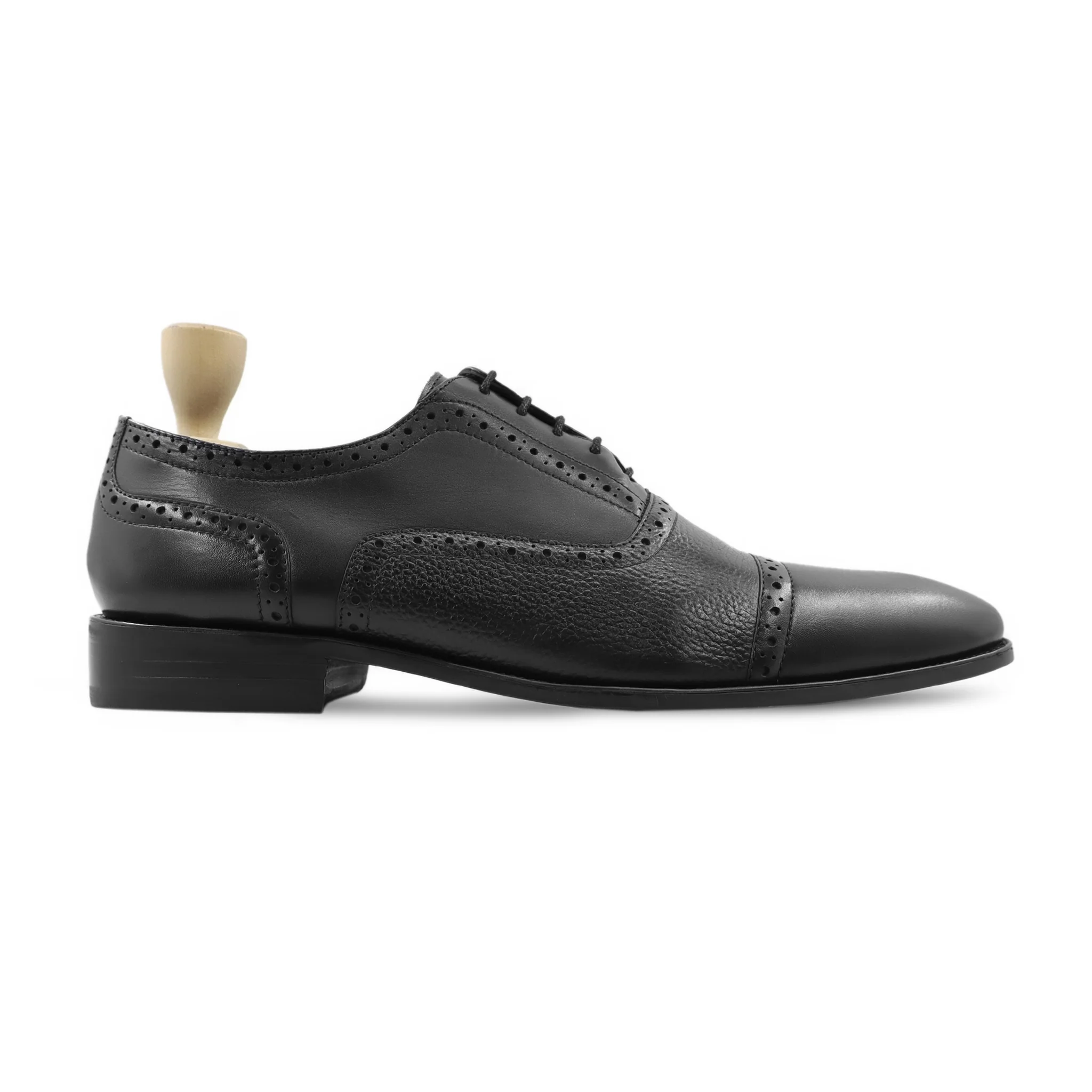Richard - Men's Black Calf and Pebble Grain Leather Oxford Shoe - Image 2