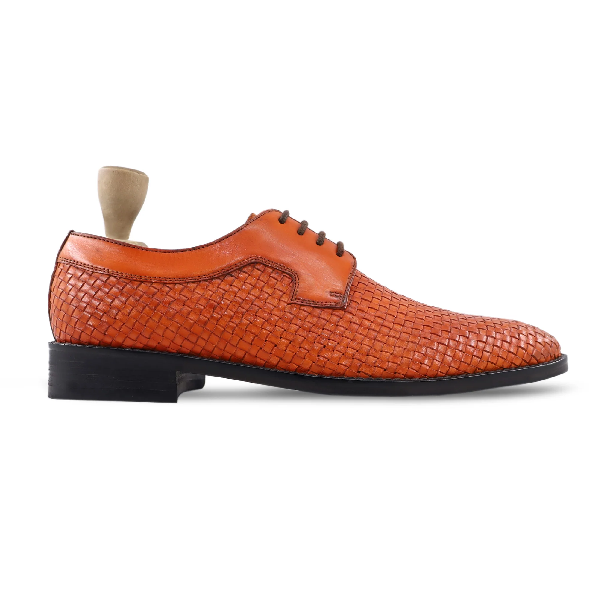 Shinji - Men's Tan Hand Woven Calf Leather Derby Shoe - Image 2