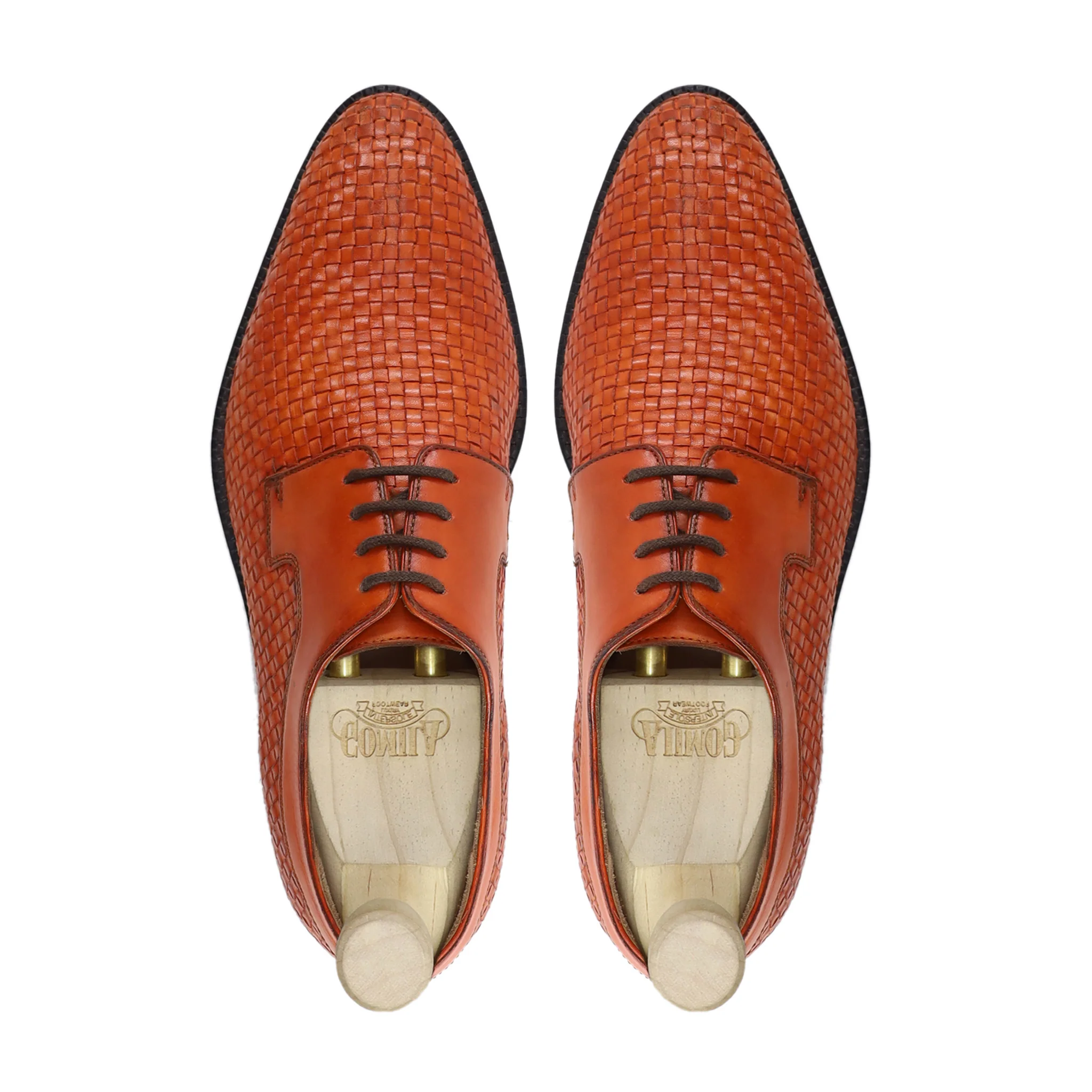 Shinji - Men's Tan Hand Woven Calf Leather Derby Shoe - Image 3