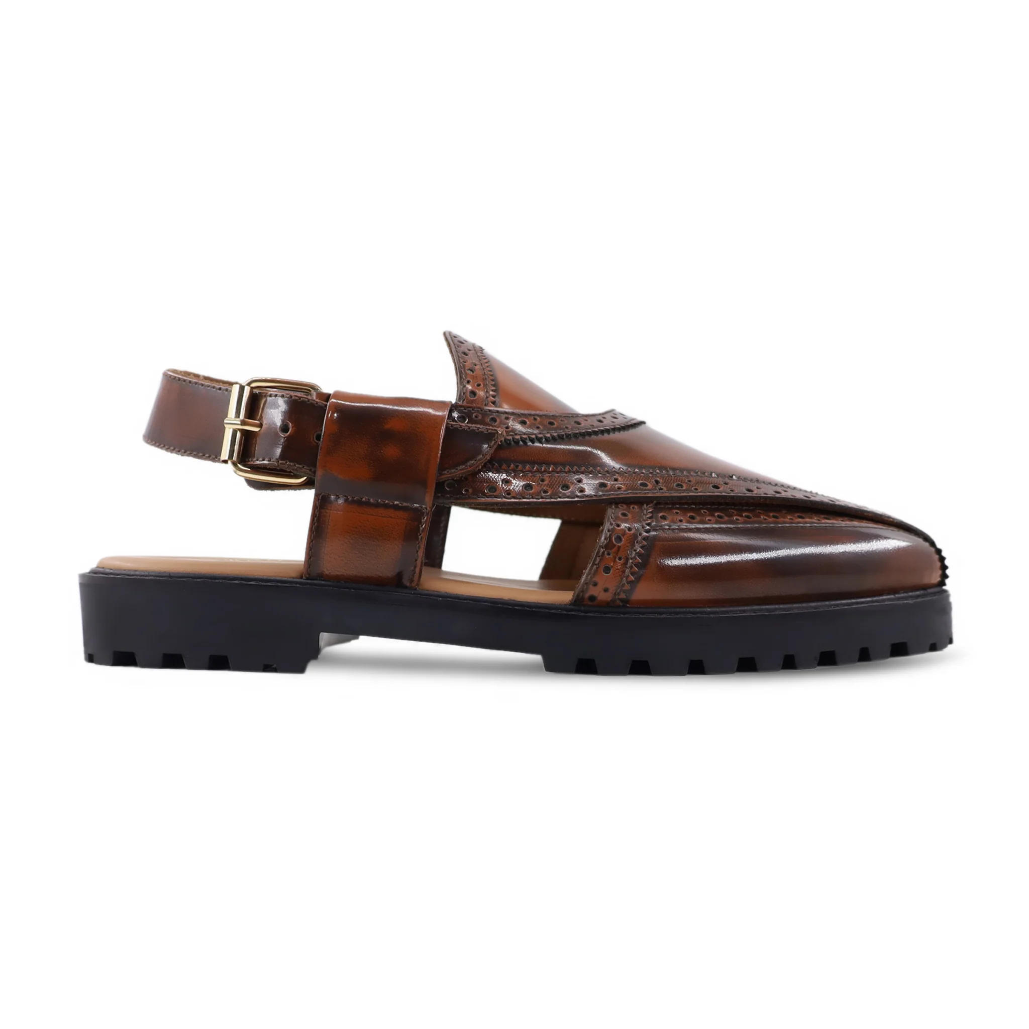 Shunpei - Men's Tan Box Leather High Shine Sandal - Image 2
