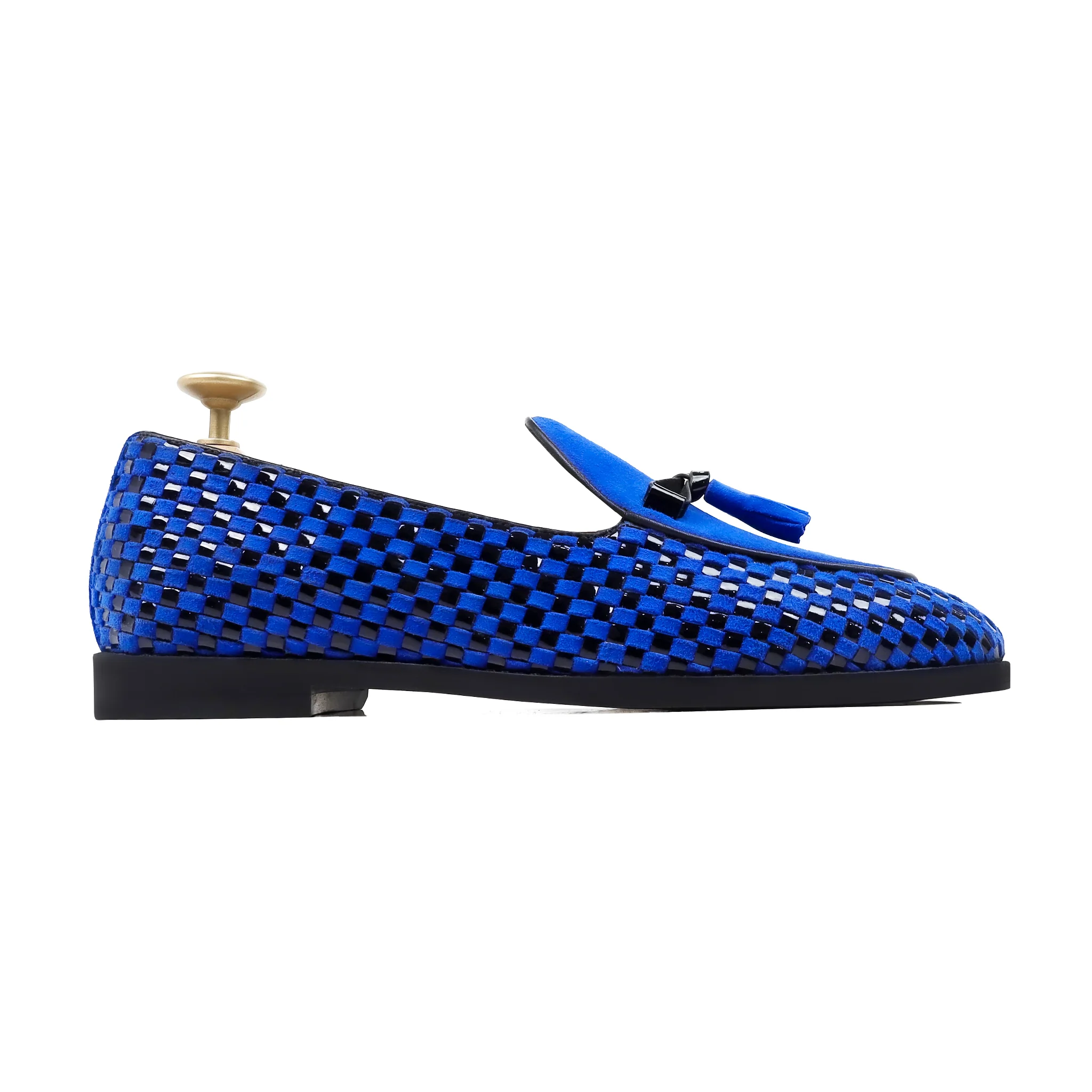 Solevo - Men's Blue Suede and Black Patent Hand Woven  Leather Loafer - Image 2