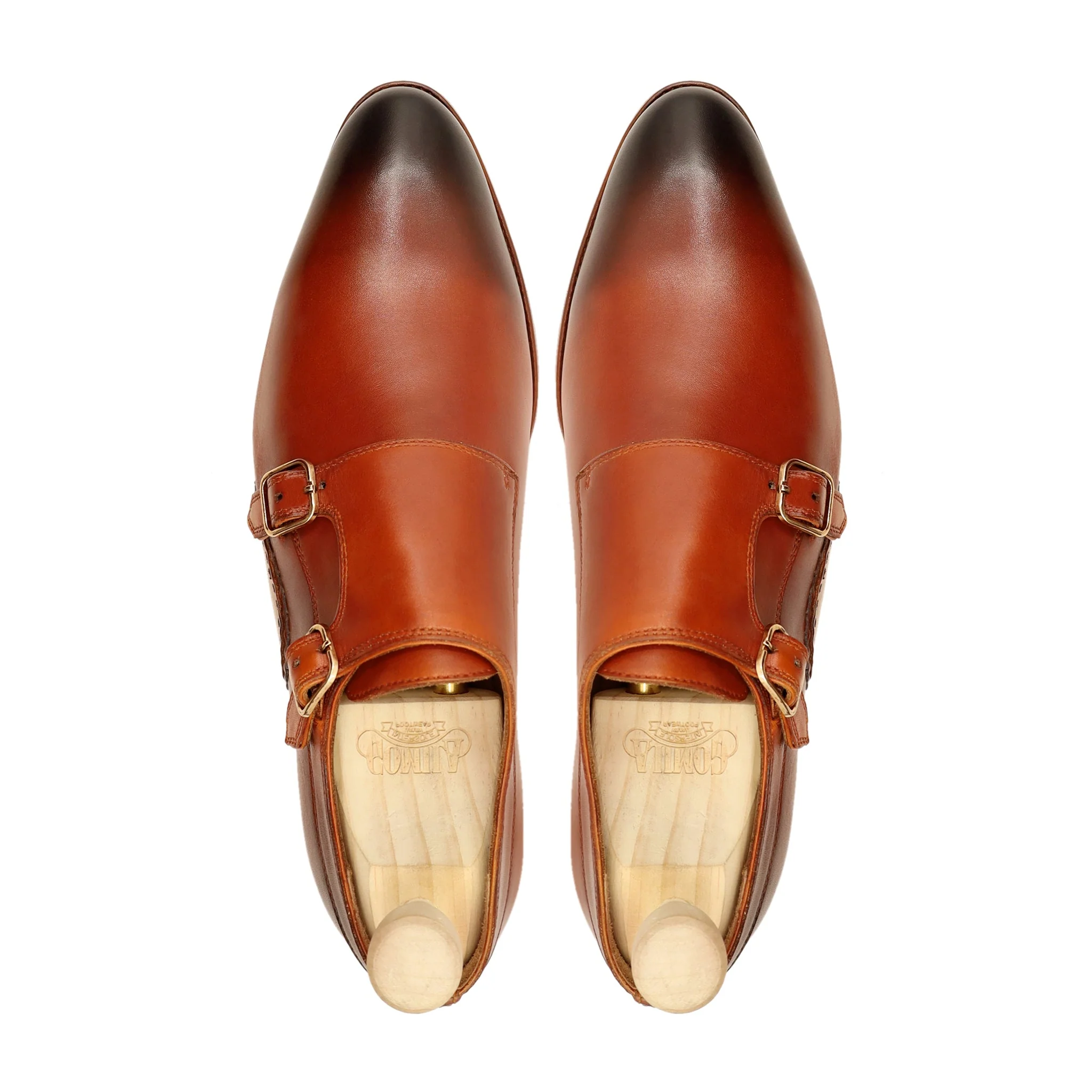 Stile - Men's Burnish Orange Tan Calf Leather Double Monkstrap - Image 3