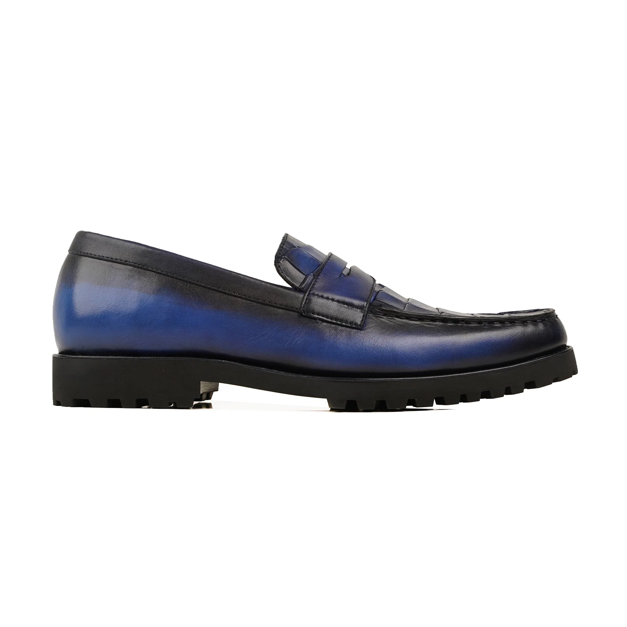 Tajimi - Men's Burnished Blue Calf Leather Loafer - Image 2