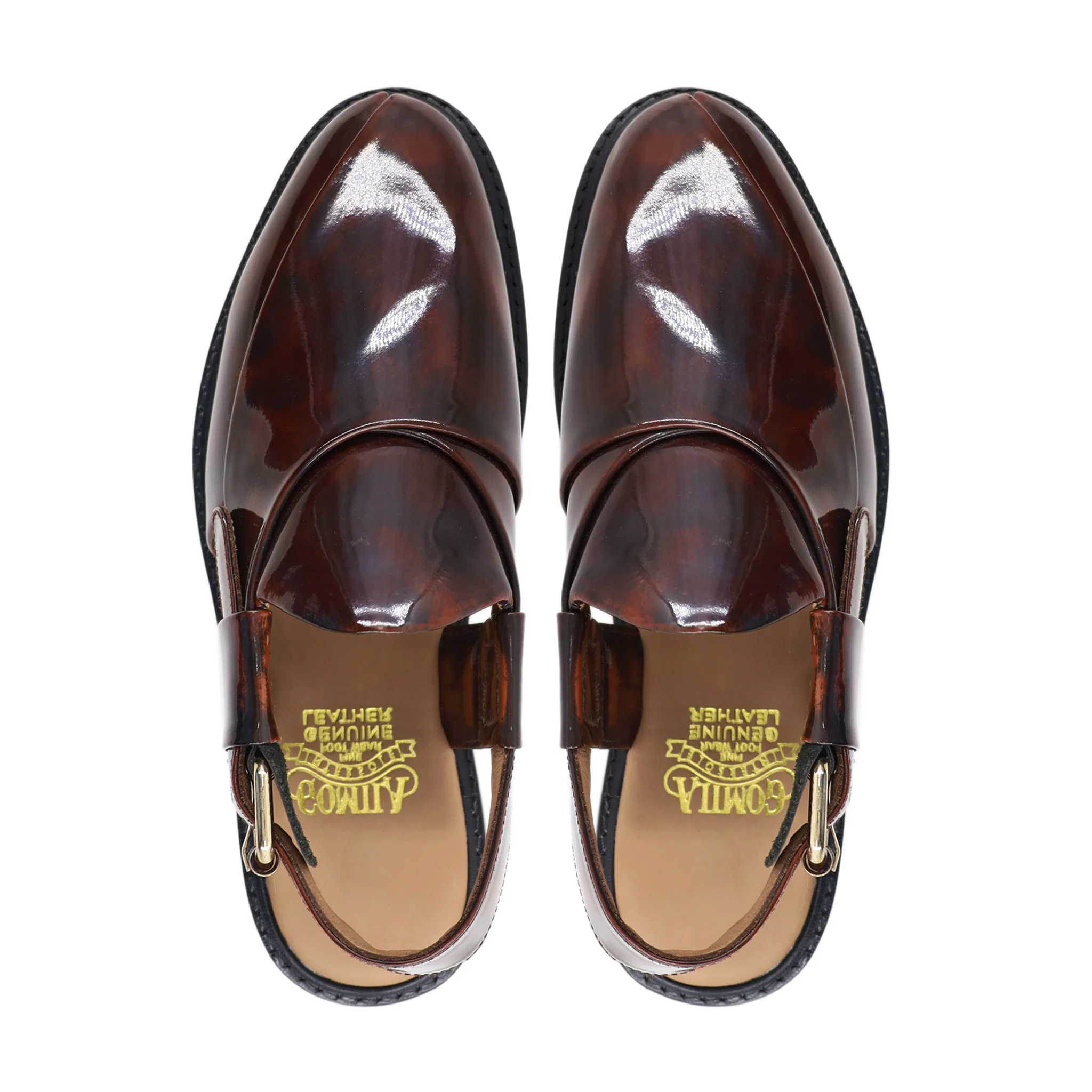 Tivka - Men's Burnished Brown Patina Box Leather High Shine Sandal - Image 3